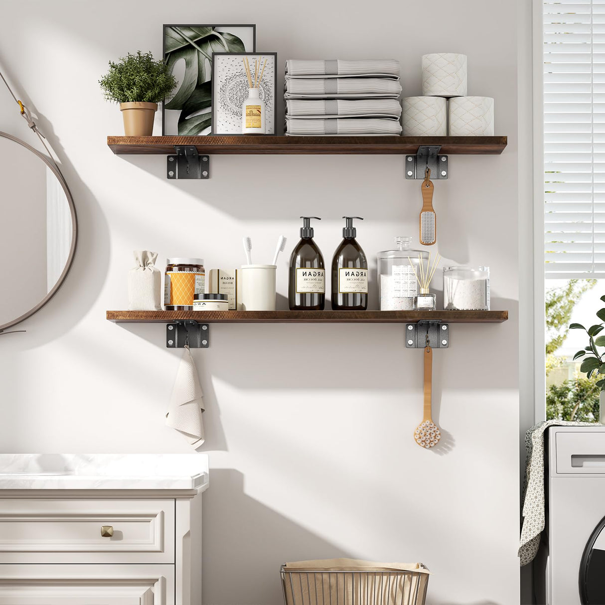 Alsonerbay 36 Inch Floating Shelves for Wall Storage, Wooden Wall Shelves Large Rustic Shelves for Bathroom, Living Room, Bedroom (2 Pack, Dark Brown) Alsonerbay