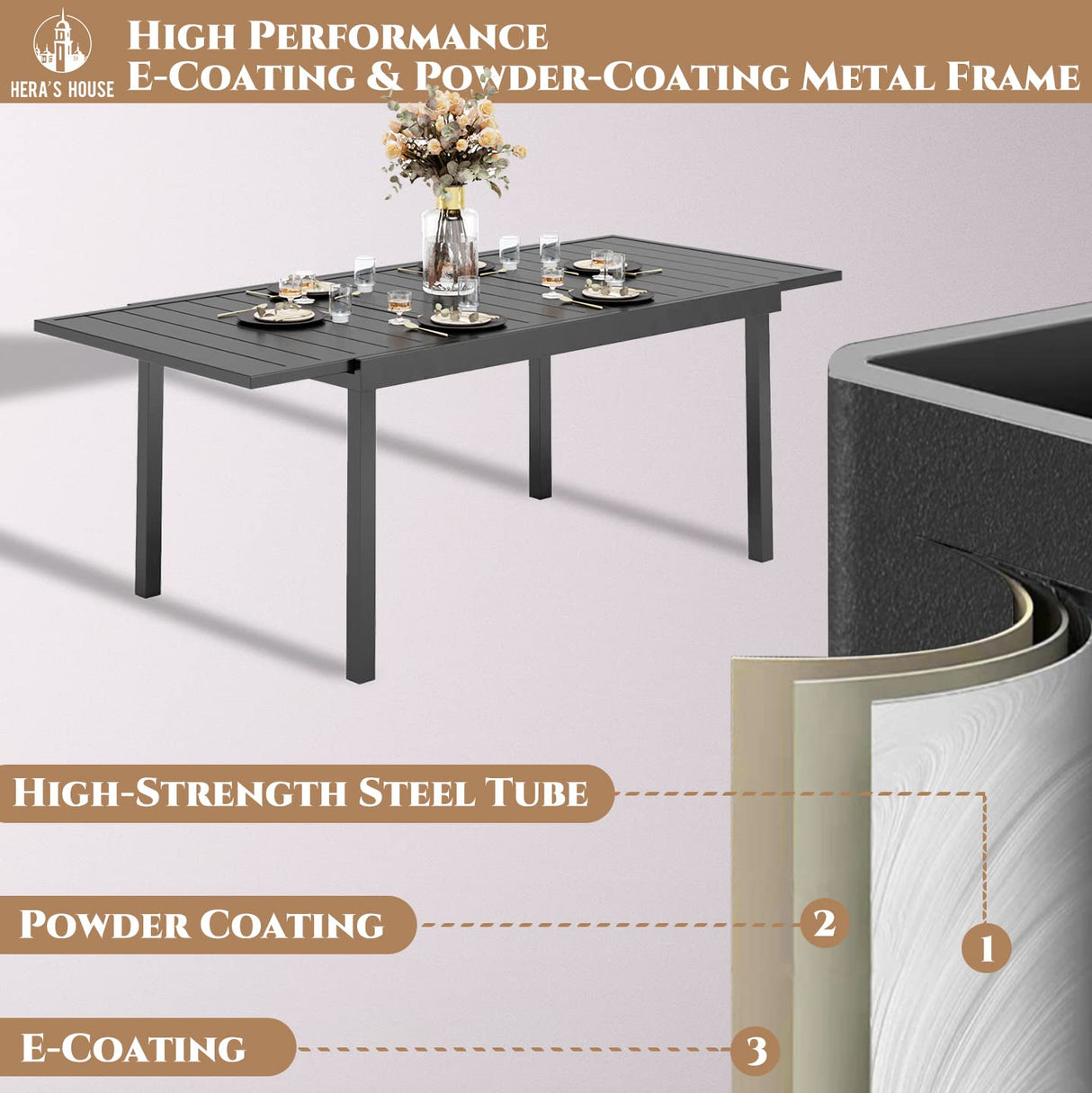 HERA'S HOUSE 9 Pieces Wicker Patio Dining Set, 8 x Rattan Dining Chair, 1 x Extendable Metal Dining Table, All Weather Resistant Outdoor Furniture Set for 8 for Lawn Garden Backyard HERA'S HOUSE