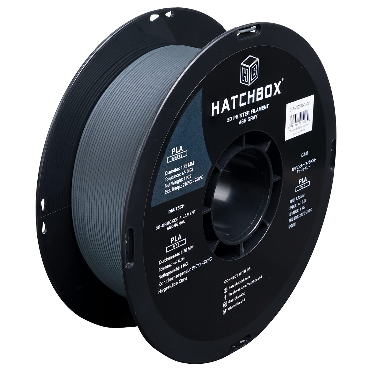 HATCHBOX Matte PLA 3D Printer Filament, Dimensional Accuracy +/- 0.03 mm, 1 kg Spool, 1.75 mm, Ash Gray HATCHBOX