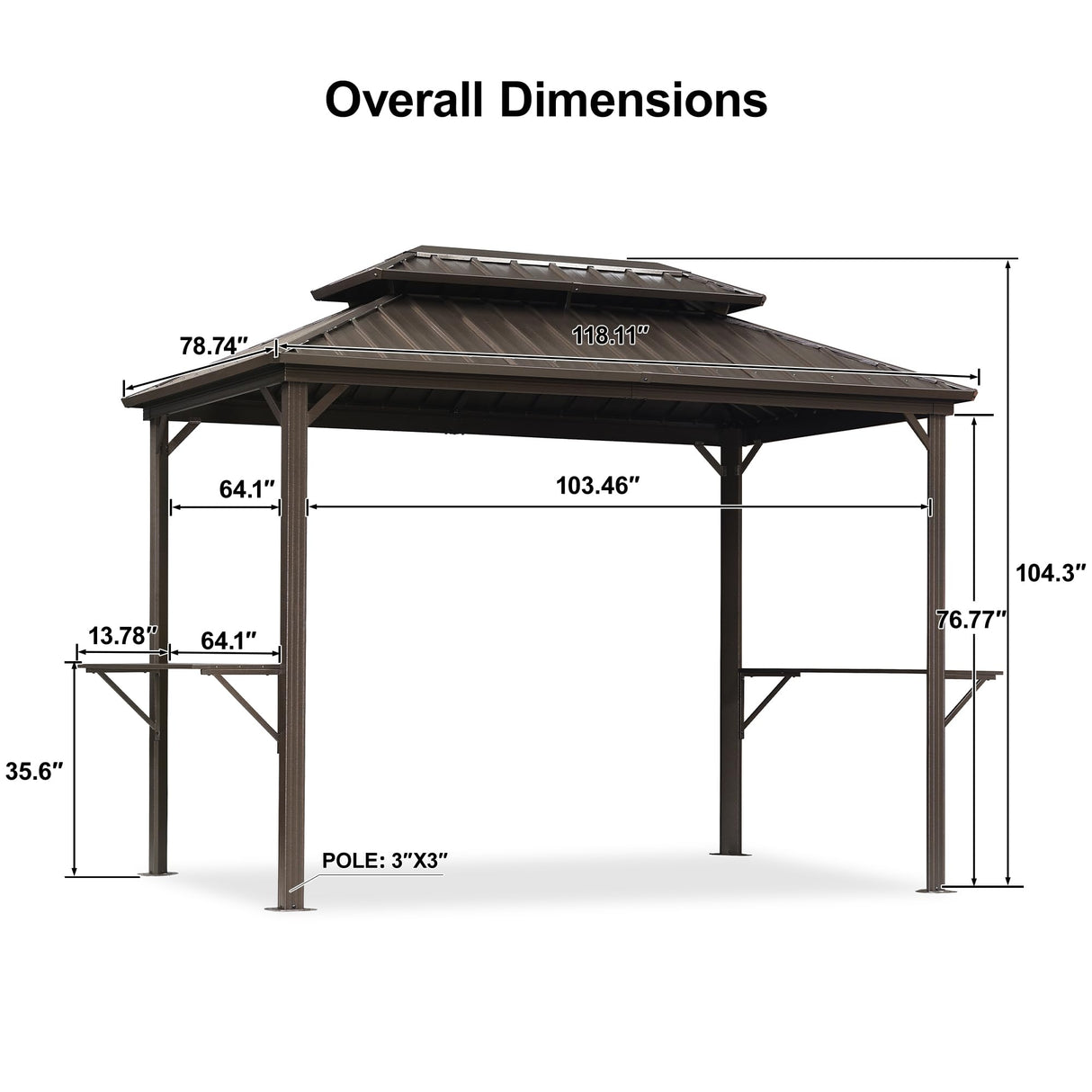 PURPLE LEAF 6.5' X 10' Hardtop Grill Gazebo for Patio Permanent Metal Roof with 2 Side Shelves Deck Yard Tent Aluminum Garden Outside Sun Shade Outdoor BBQ Canopy PURPLE LEAF