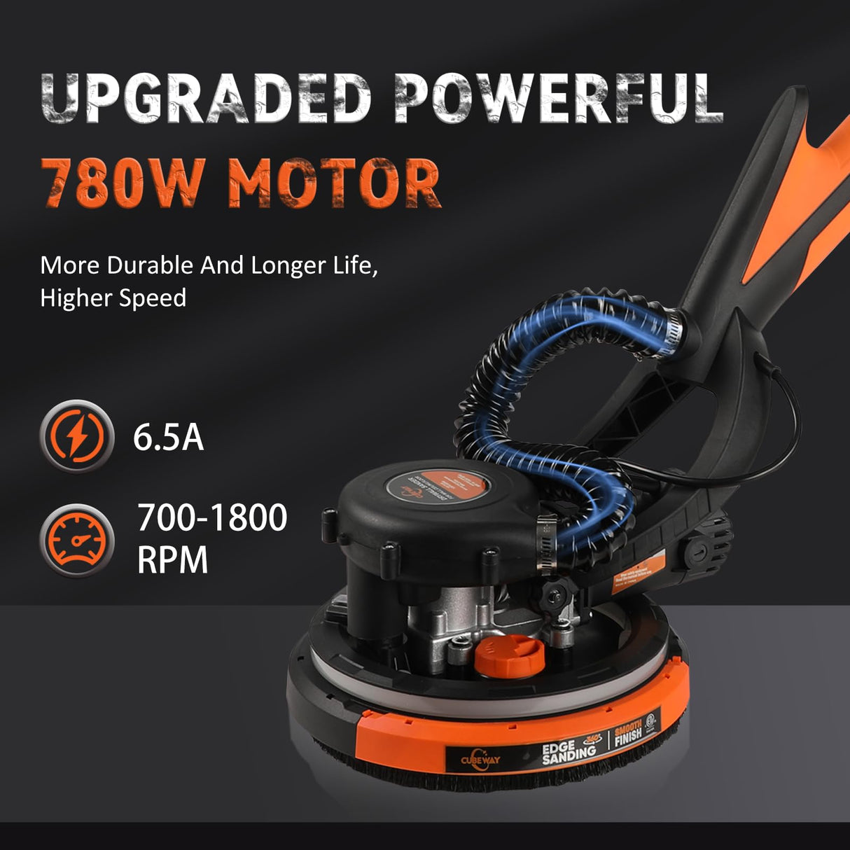 Drywall Sander, 780W Electric Drywall Sander with Vacuum Dust Collection, 1800RPM 7 Variable Speed Popcorn Ceiling Removal Tool with LED, Dustless Wall Sander CUBEWAY