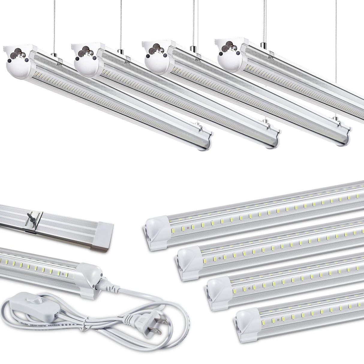 Skymoatled 8Pack 8FT LED Shop Light Garage Light,100W 6000K White Light 15000LM Super Bright,Hanging/Surface Mount,Linkable T8 LED Tube Lights for Garage,Warehouse, Workshop,Plug and Play Skymoatled