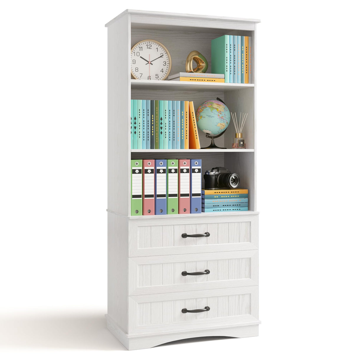 Gizoon 70'' Tall Bookcase with 3 Drawers Wooden Bookshelf with Storage Cabinet Multifunctional Book Storage Organizer for Office Living Room and Bedroom,White Gizoon