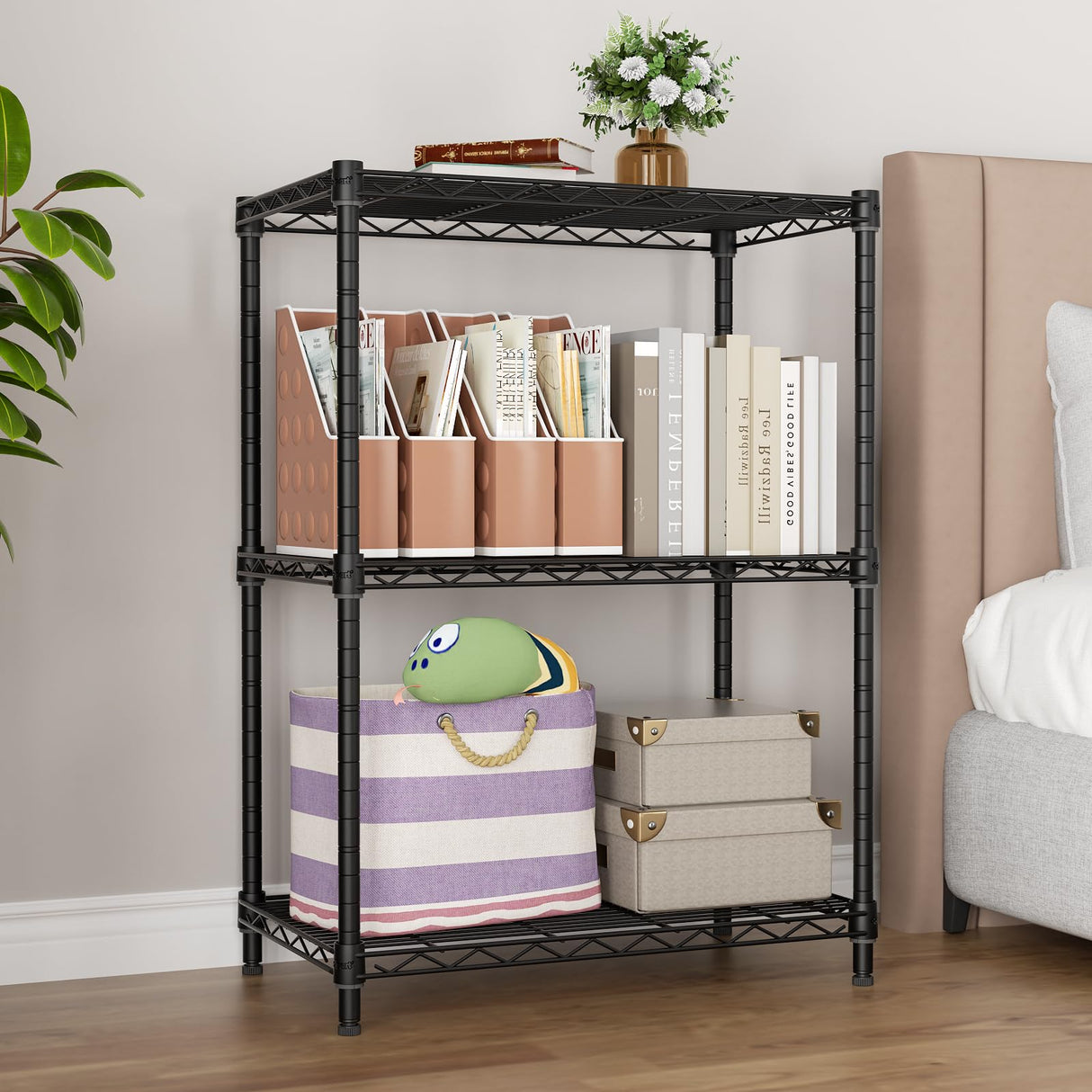 Golpart 3 Tier Adjustable Storage Shelves,Heavy Duty Metal Utility Shelf 450LBS Capacity,Wire Shelving Unit Organizer Rack for Home,Kitchen,Office,Bathroom,Pantry Room,12" D x 22" W x 22.5" H,Black Golpart