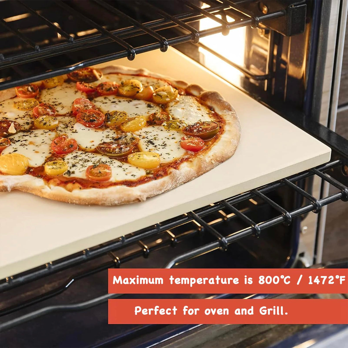 PIZZA STONE 15 x 12'' Rectangular Pizza Stone For Oven Baking & BBQ With Wooden Peel GylSun