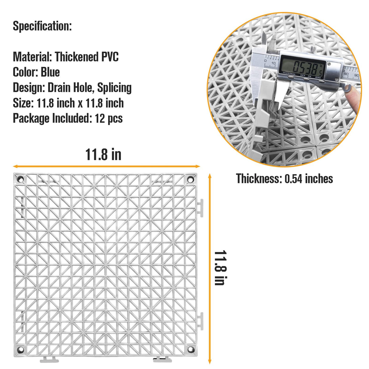12 Pcs Drainage Mat Modular Interlocking Cushion 11.8" x 11.8" Interlocking Garage Floor Tiles Non-Slip Splicing Interlocking Rubber Floor Tiles for Drain, Deck, Pool, Outdoor/Indoor (Grey) JOHAHTANG