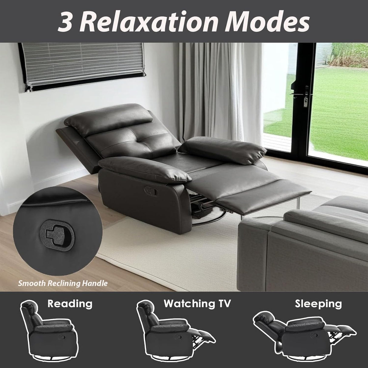 Trygoal Swivel Rocker Recliner, 360 Swivel Small Recliners with 30 Degree, 90-150 Degree Angle, Faux Leather Lift Chair for Home Theater Seating, Adults, Living Room, Bedroom, Black Trygoal