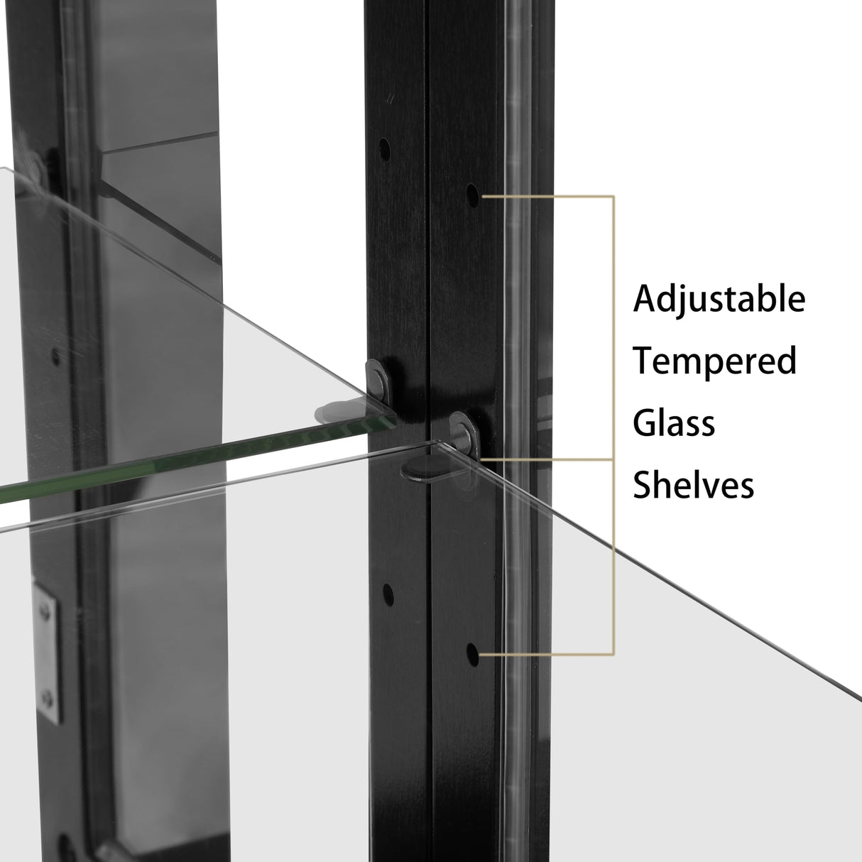 KEIKI Curio Cabinet, 48" H Lighted Glass Display Cabinet w/Adjustable Shelves, Acrylic Mirrored Back Panel, Tempered Glass Doors, Black (Bulb Not Included) KEIKI