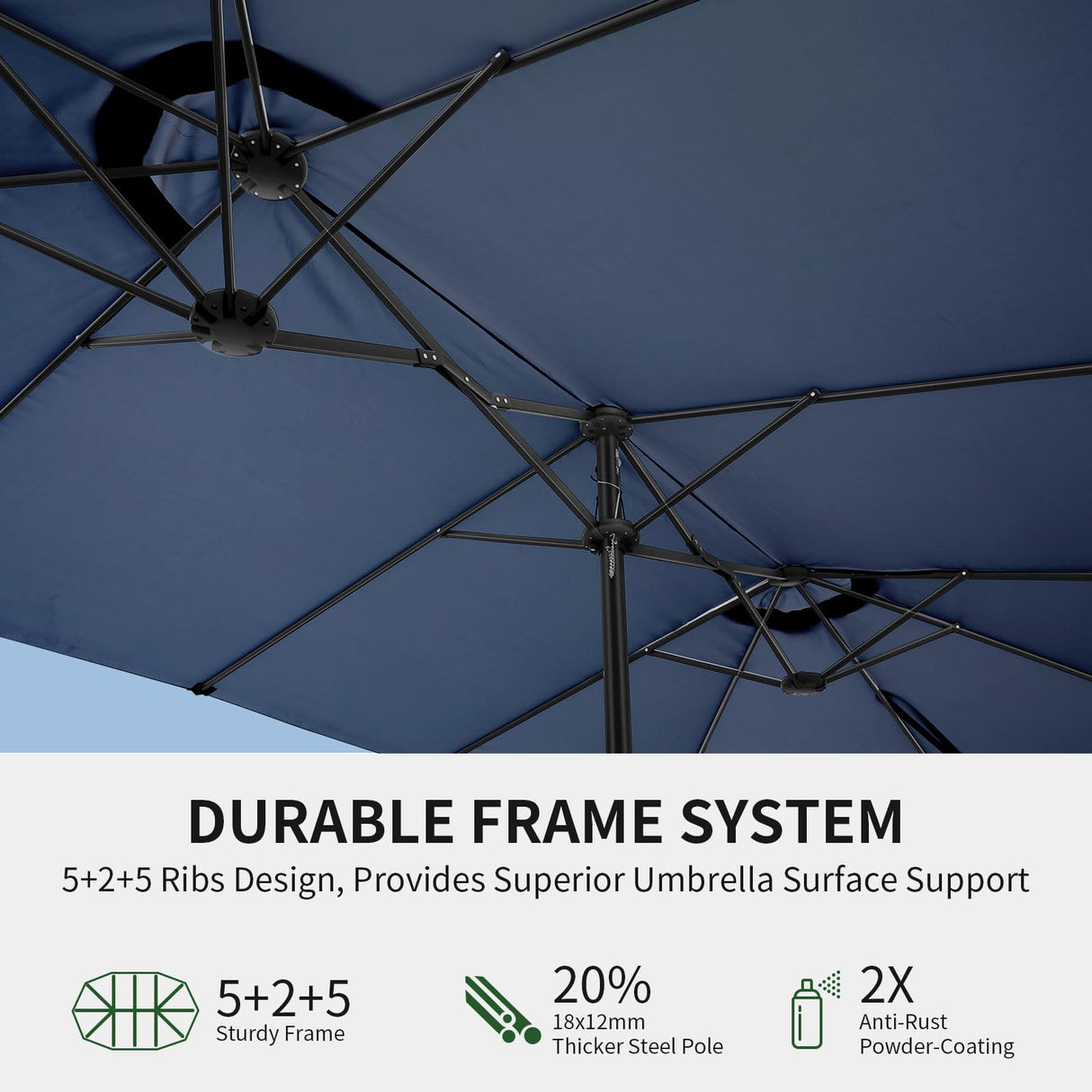 OLILAWN 15ft Large Patio Umbrella with Base Included, Outdoor Double-Sided Rectangle Market Umbrella Table Umbrella with Aluminium Crank, 12 Sturdy Ribs, for Pool Deck Porch Backyard Garden,Navy Blue OLILAWN