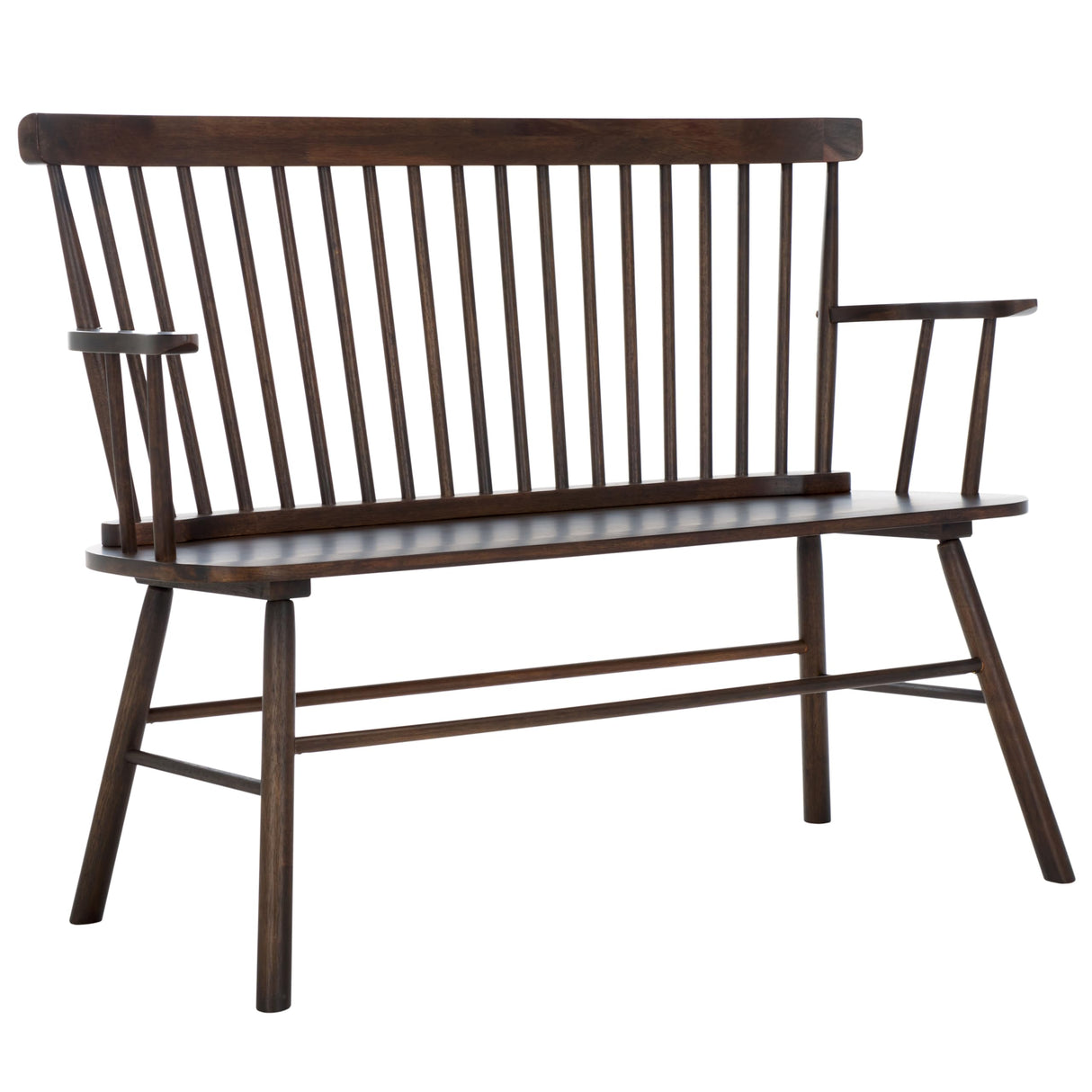 SAFAVIEH Home Collection Addison Farmhouse Dark Walnut Solid Wood Windsor Spindle Loveseat Bench Safavieh