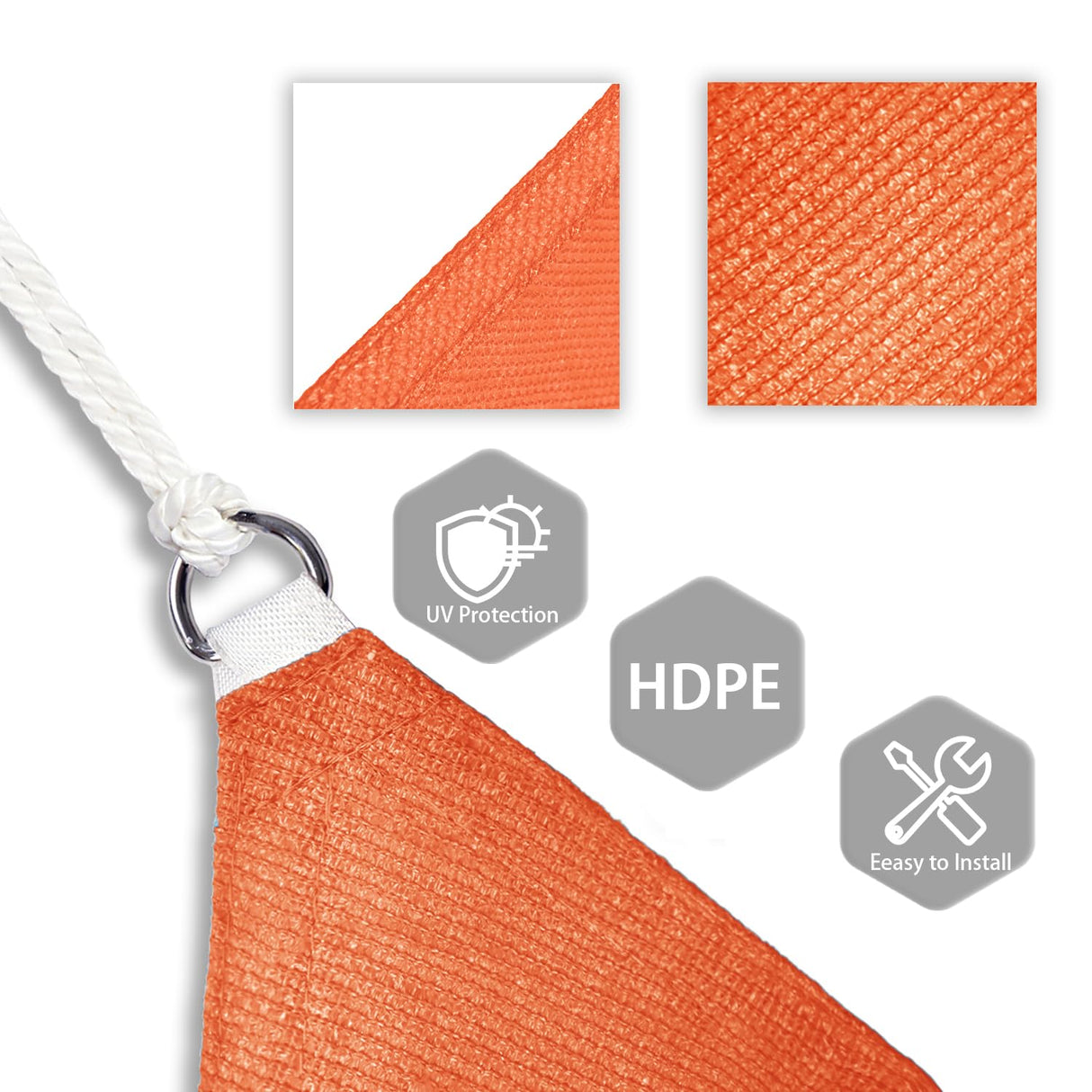 Patio Paradise 18' x 18' x 18' Orange Sun Shade Sail Triangle Canopy, High-Density Shade Cloth Canopy Pergolas Top Cover, Permeable UV Block Fabric Durable Outdoor, Customized Patio