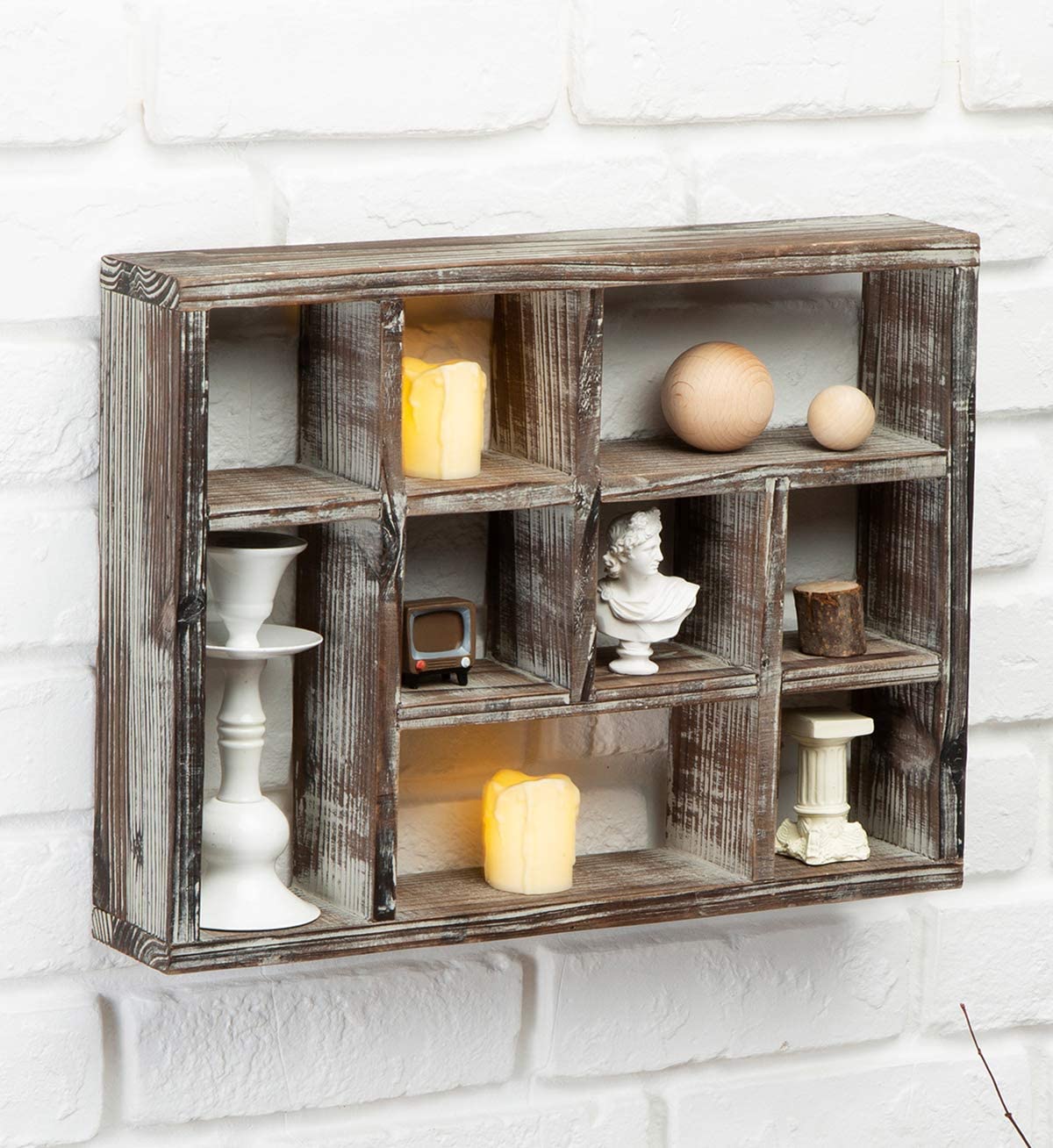 J JACKCUBE DESIGN Rustic Multi-Slot Shelf Cube Display 9 Compartment Shadow Box Wall mountable Shelf for Collection Square Freestanding Case Farmhouse Décor - MK570A (Rustic Wood) J JACKCUBE DESIGN