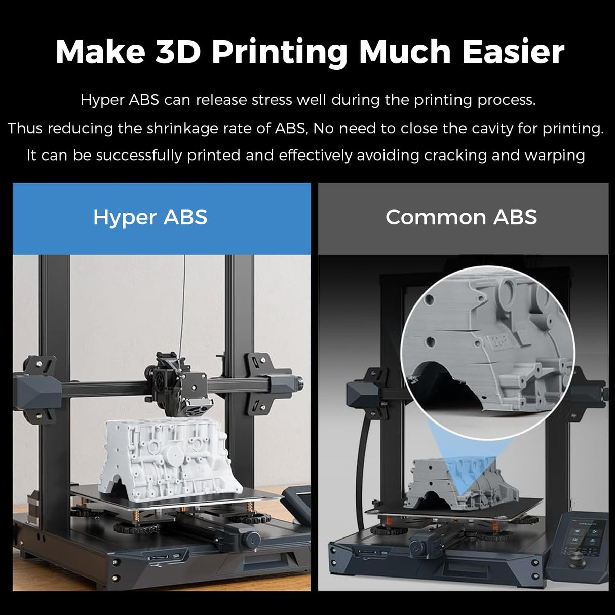 Creality Hyper ABS Filament for K1/K1 Max/K1C, Official 3D Printer Filament ABS 1.75mm for High-Speed Printing Convenient Open Printing ABS Filament, 1kg(2.2lbs) Spool Fit Most 3D Printer(Gray) Creality