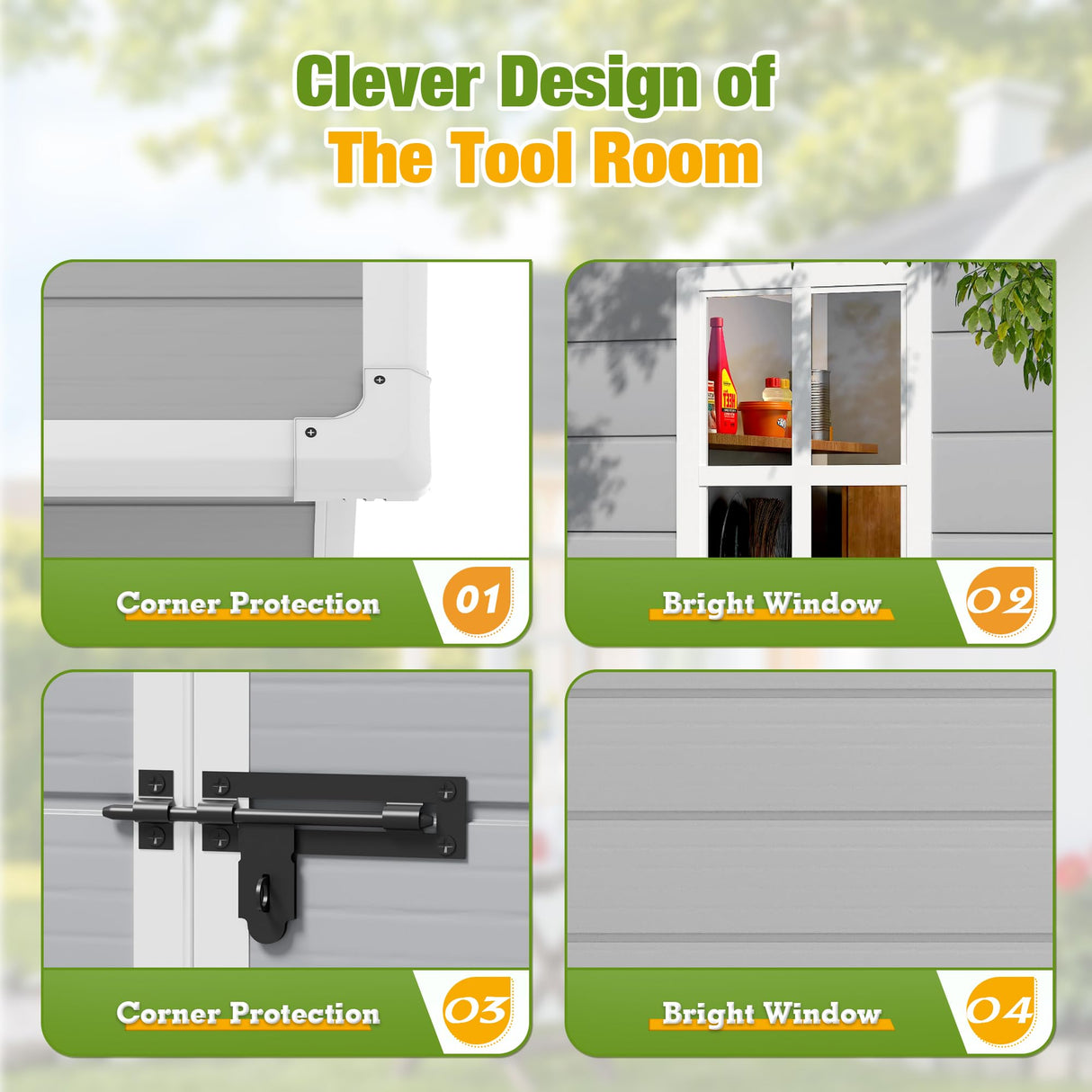 Greesum 5' x 4' Resin Weather Resistant Outdoor Storage Shed with Floor for Garden,Backyard,Pool Tool, Light Grey Greesum