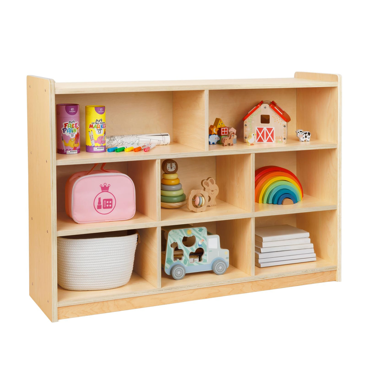 Montessori 8-Section Wooden Toy Organizer and Storage Cabinet for Kids Room OOOK
