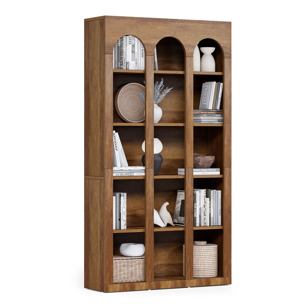 LITTLE TREE 5-Tier Bookshelf, 70.8-in Tall Bookcase with Open Shelves, Wooden Display Bookshelves and Bookcases, Vintage Display Book Shelf for Bedroom, Living Room, Office, Brown LITTLE TREE