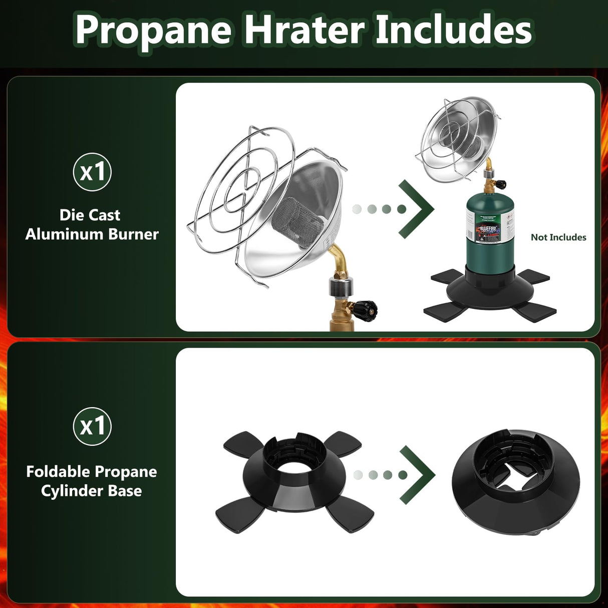 Portable Heater for Camping Outdoor Space Propane Heater 6200BTU Power with Control Valve Patio Heater Cordless 1lb Small Propane Gas Tank Holder Tent Garage Fishing stove buddy Hotdevil