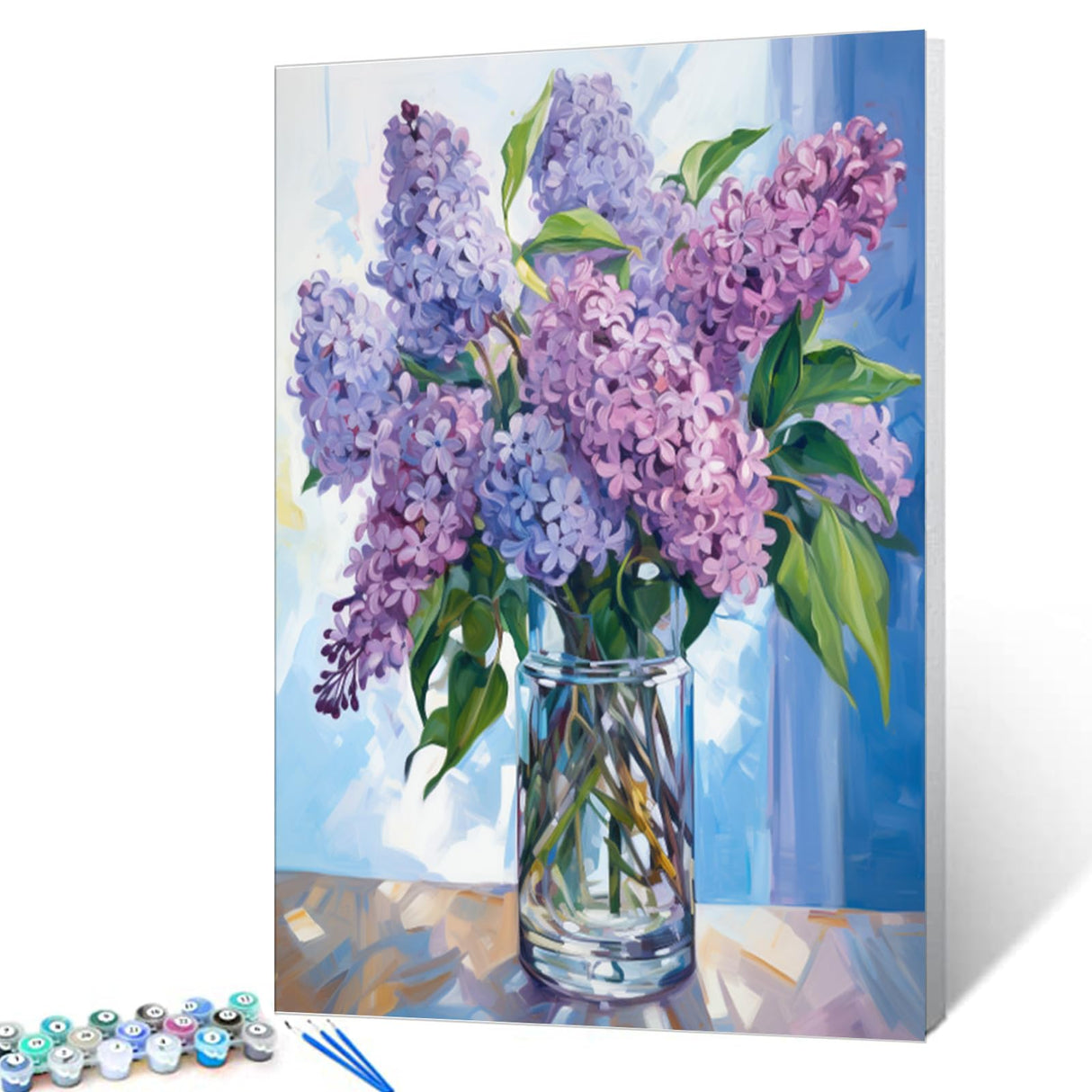 Tucocoo Paint by Number Blue Lilac in a Glass Vase Flowers DIY Painting On Canvas with Brushes Acrylic Paints Graffiti Paint by Numbers for Adults Kids Students Beginner 16x20 Inch(Without Frame) Tucocoo