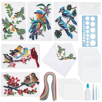 WEBEEDY 20 Sets Paper Quilling Kit for Adults Beginners DIY 5 Styles Birds Quilling Card Kit Animals Greeting Card Making Kit with Instruction DIY Quilling Supplies for Halloween Christmas Party Gifts
