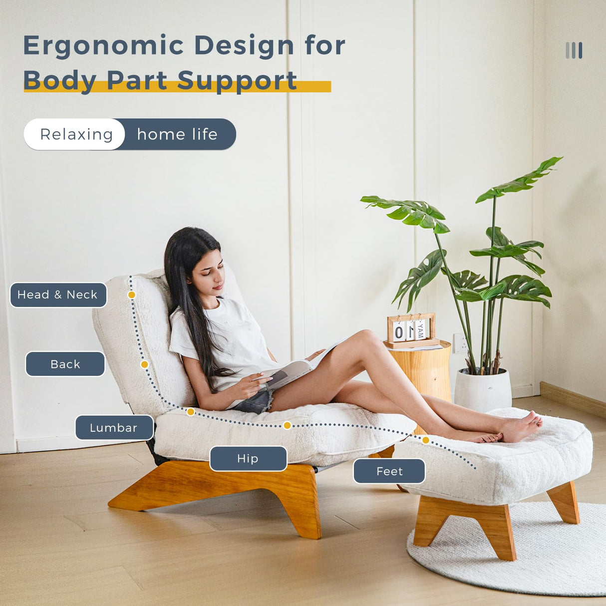 MAXYOYO Adjustable Accent Chair with Ottoman, Thick Cushion Seated Lounge Chair Reclining Chair for Living Room, Cozy Recliner and Footrest Set, Beige MAXYOYO