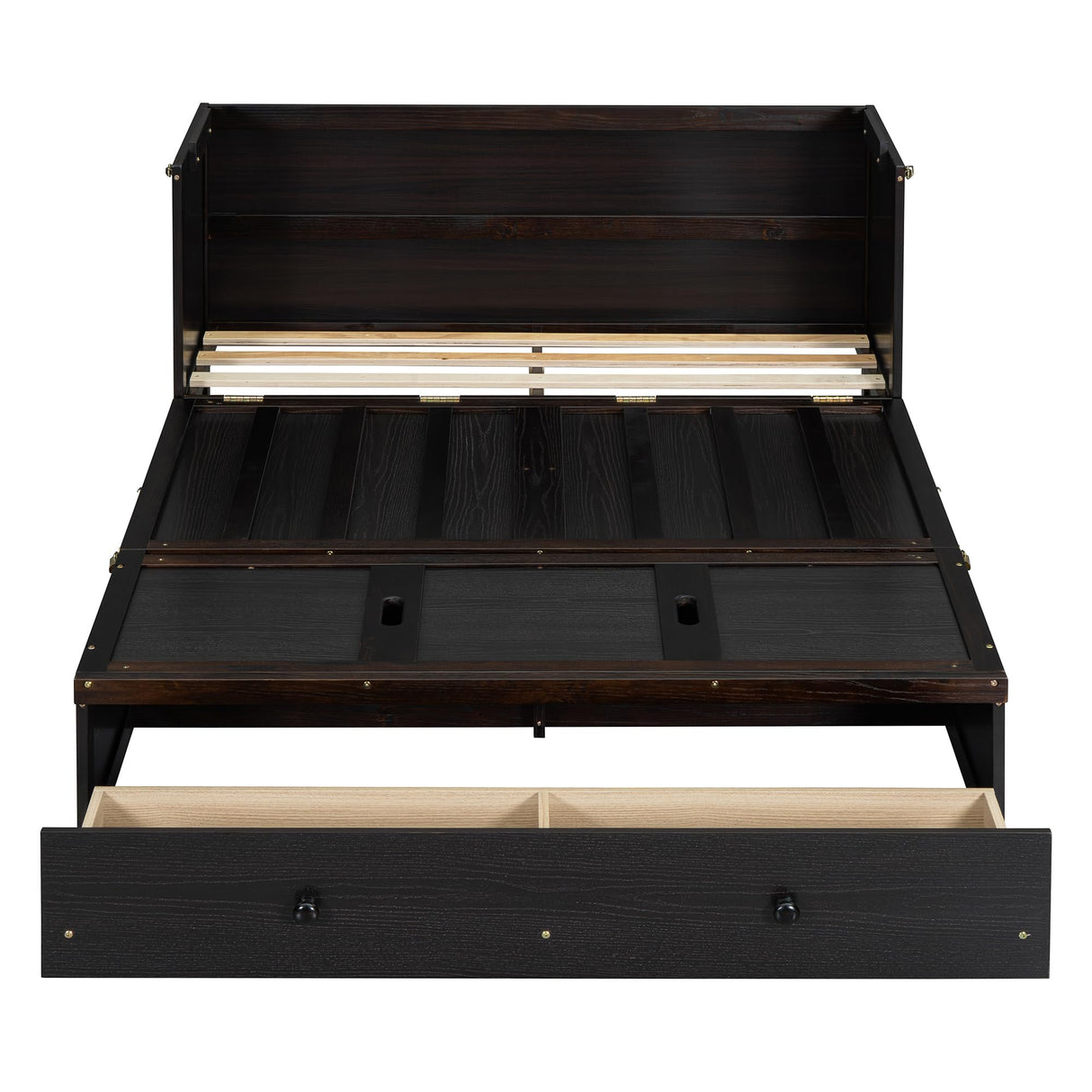 P PURLOVE Full Size Murphy Bed,Solid Wood Murphy Bed Frame with USB Port and a Large Drawer,Murphy Cabinet Bed Espresso P PURLOVE