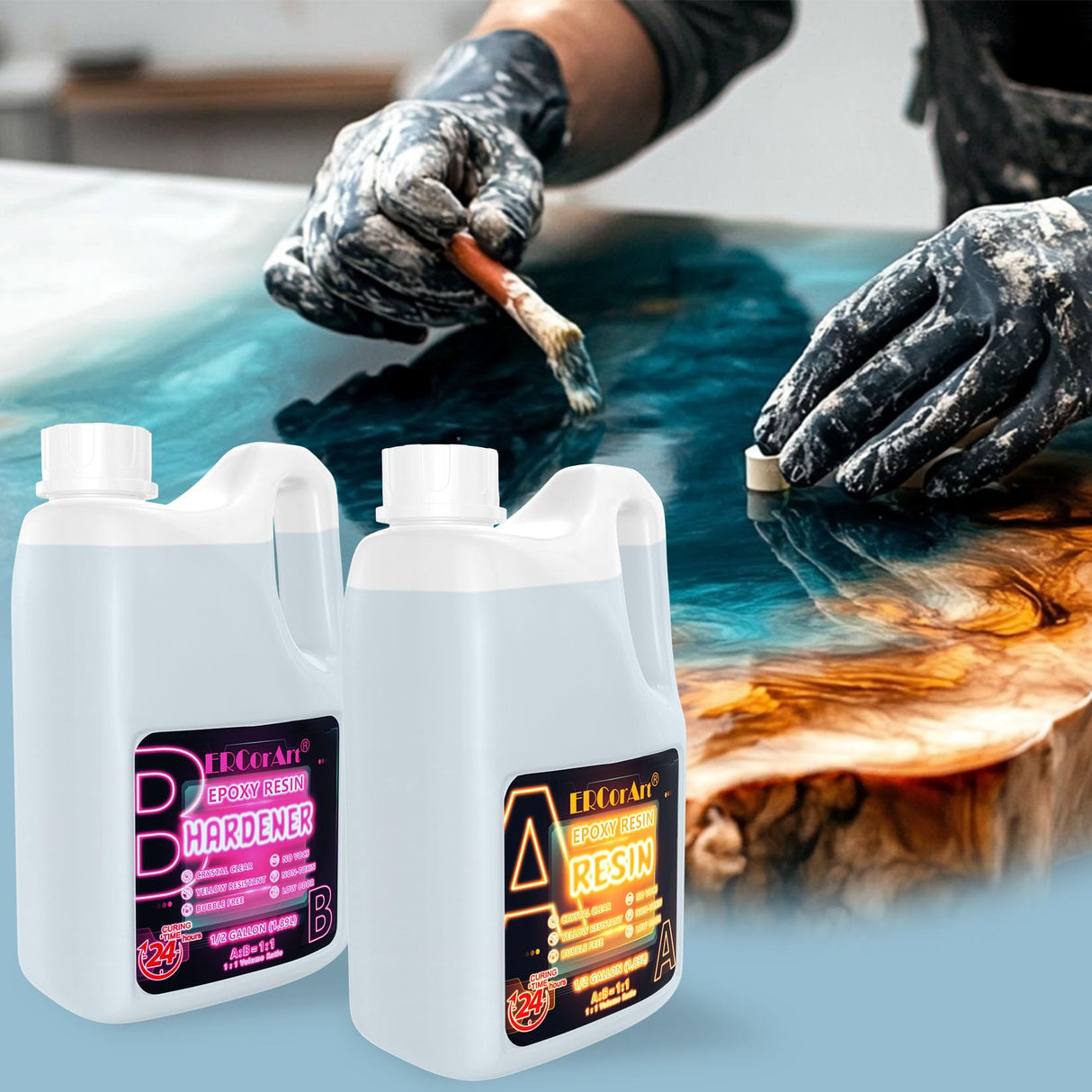 Deep Pour Epoxy Resin Kit - 1 Gallon Clear Resin Epoxy for Crafts, Resin Jewelry Making, Resina Epoxica para Manualidades, Art Resin Easy Mix 1:1 Ratio, Strong, Anti-Yellowing, Non - Bubble ERCorArt