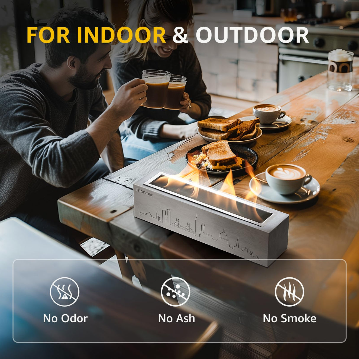 monTEK Tabletop Fire Pit, Concrete Table Top Firepit Indoor Outdoor Decor, Table Top Portable Rubbing Alcohol Fireplace Smores Maker Long Time Burning Smokeless for Patio Balcony with Extinguisher monTEK