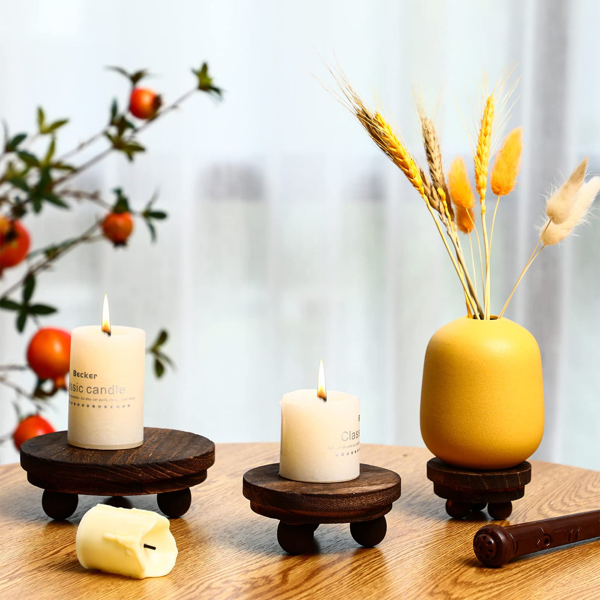 3 Pieces Wood Risers for Decor Wood Pedestal Mini Riser Stand Round Wooden Riser Rustic Farmhouse Riser for Decor Tiered Tray Decor Riser for Home Kitchen (Brown, 5/4/3 Inch) Amyhill