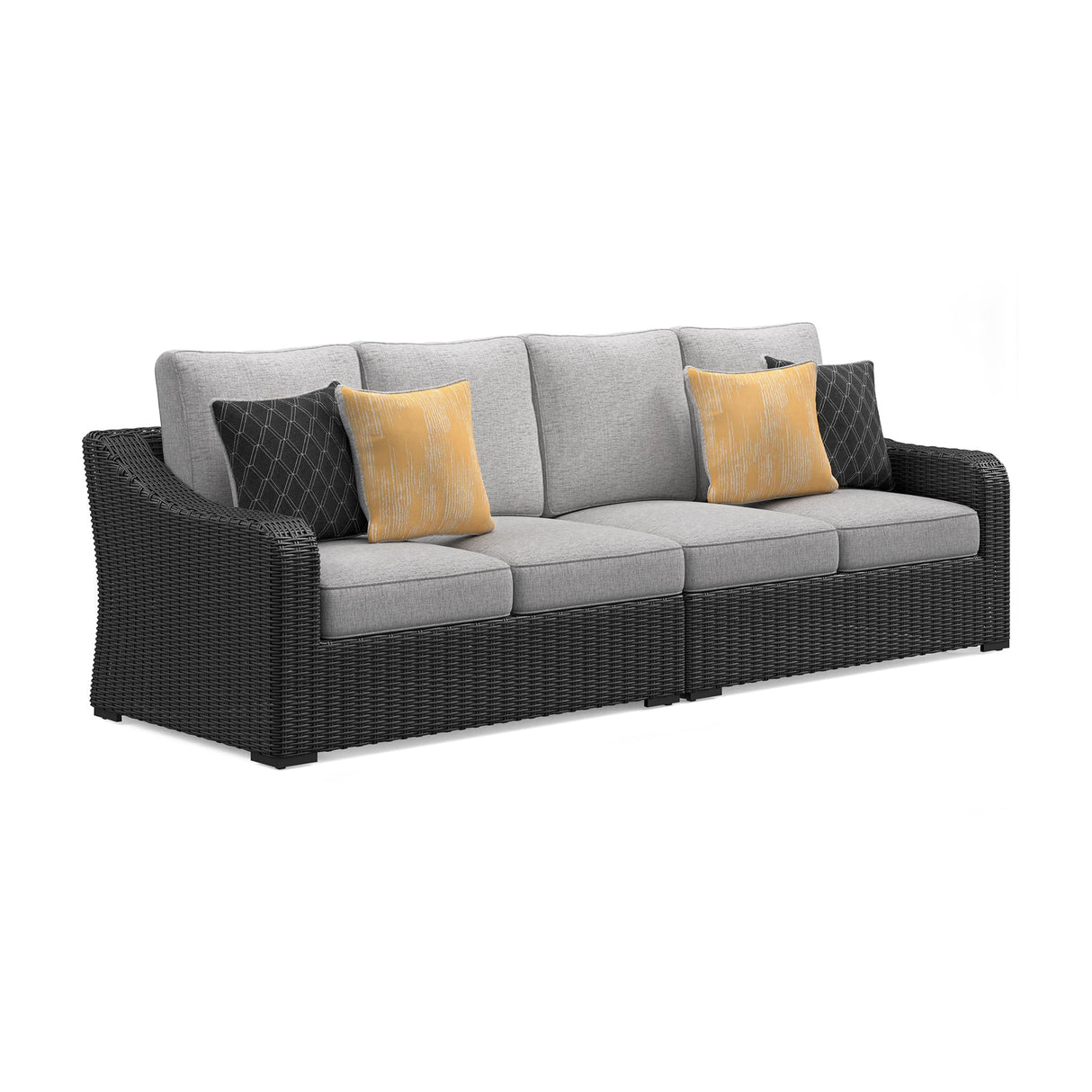Signature Design by Ashley Beachcroft Casual Weather Resistant 2-Piece Outdoor/Indoor Loveseat with Cushion and 4 Toss Pillows, Black & Light Gray Signature Design by Ashley