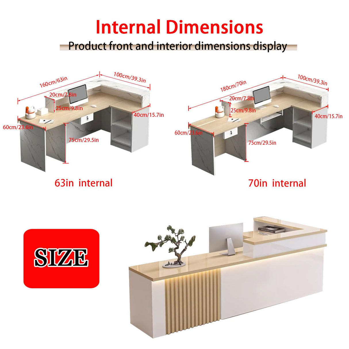 Front Desk Reception Counter, Modern Salon Reception Desk with LED Lights & Lockable Drawer Retail Counter for Clothing Store Company Front Coffee Shop Generic