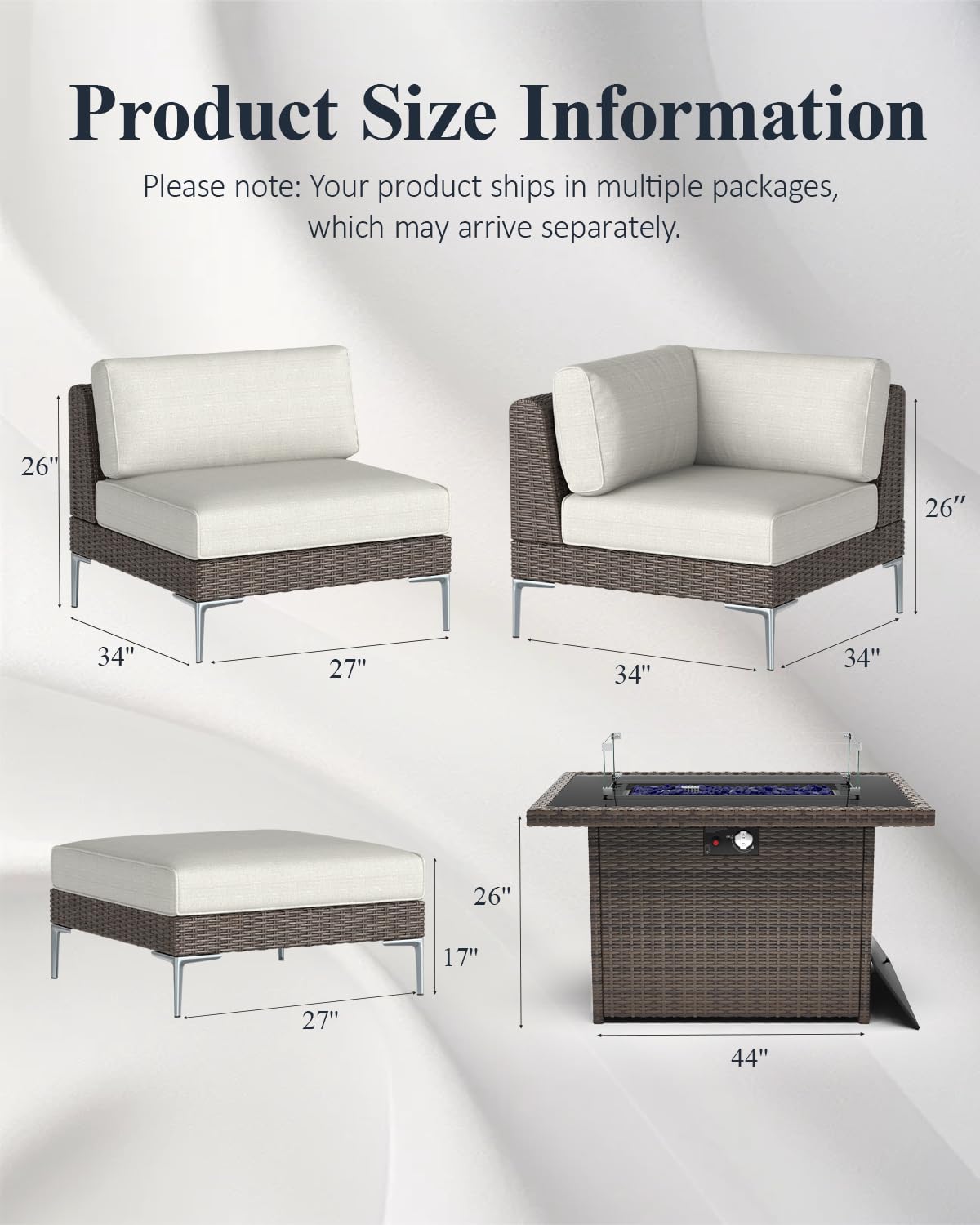 LayinSun 11-Piece Outdoor Modular Wicker Sectional Sofa with Fire Pit Table, Patio Furniture Conversation Set with Deep Seating and Thick Cushions LayinSun
