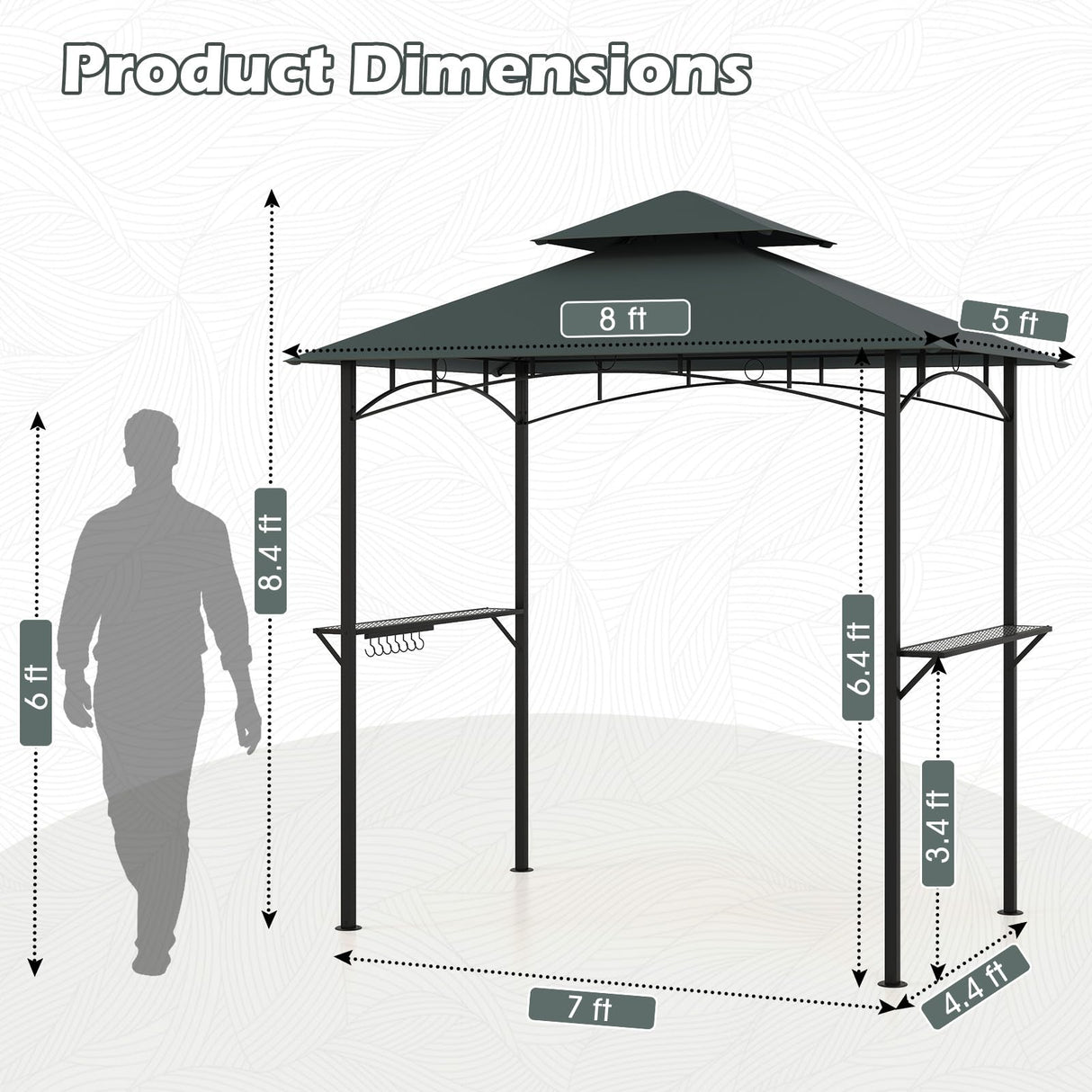 Tangkula 8x5 Ft Grill Gazebo, 2-Tier Barbecue Gazebo with 2 Shelves, 7 Hooks, Metal Frame, Outdoor Grill Canopy for Backyard Garden Poolside (Grey) Tangkula