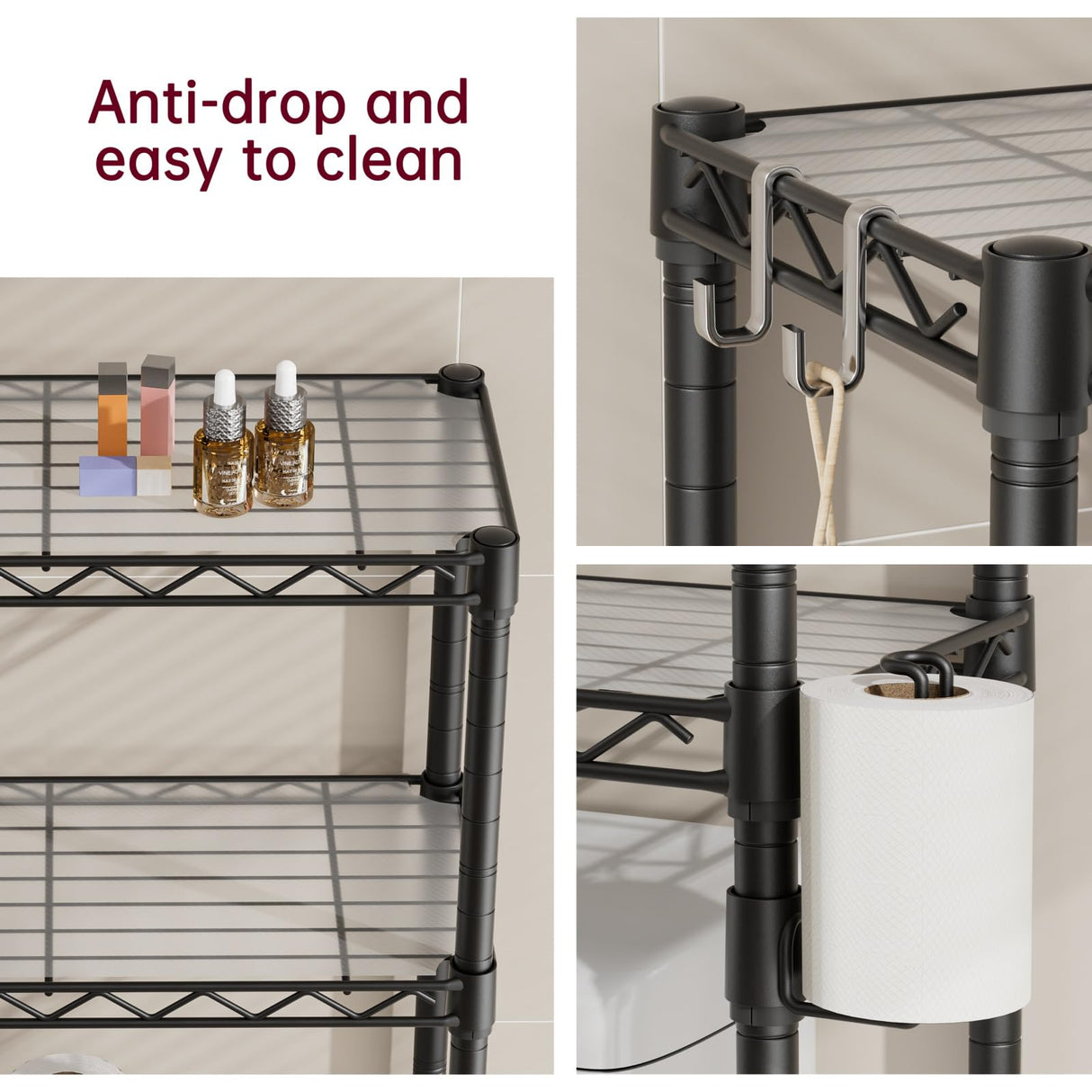 SINGAYE Over-The-Toilet Storage Rack 3-Tier Bathroom Organizer and Storage Shelf Over Toilet with Adjustable Shelf and Basket Freestanding Space Saver Bathroom Shelves Above Toilet for Room Black SINGAYE