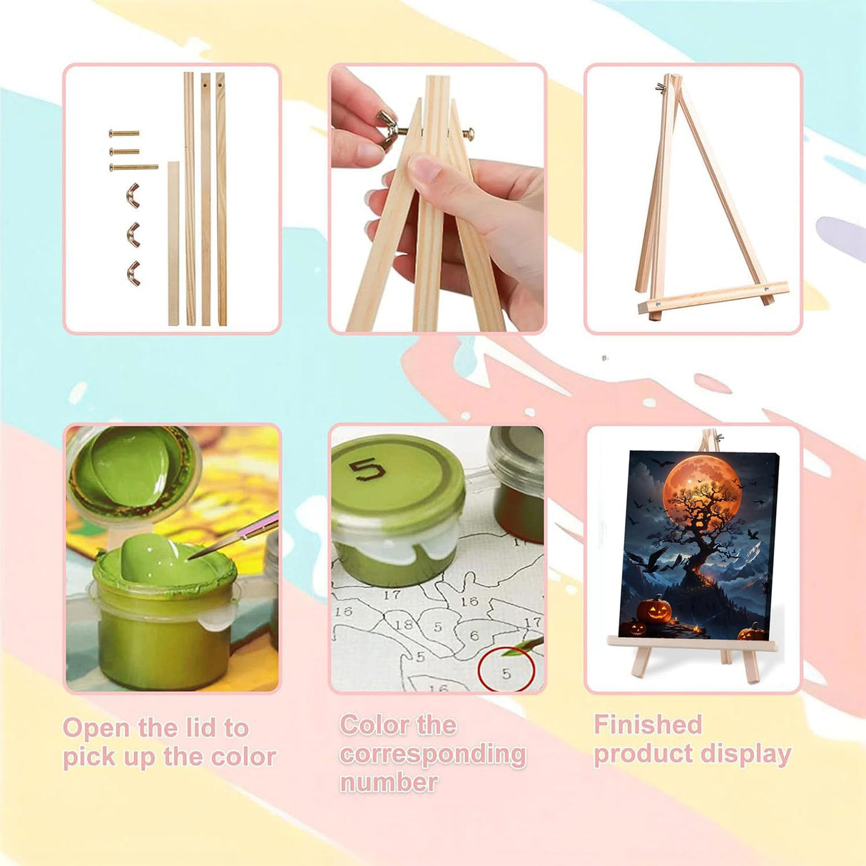 Halloween Paint by Numbers for Adults with Framed Canvas-with Wooden Easel,Paint by Numbers Kits Framed Canvas,DIY Acrylic Oil Painting Kits with Brushes Nice Gift Box for Home Wall Decor(12x16 Inch) MIRCVSH