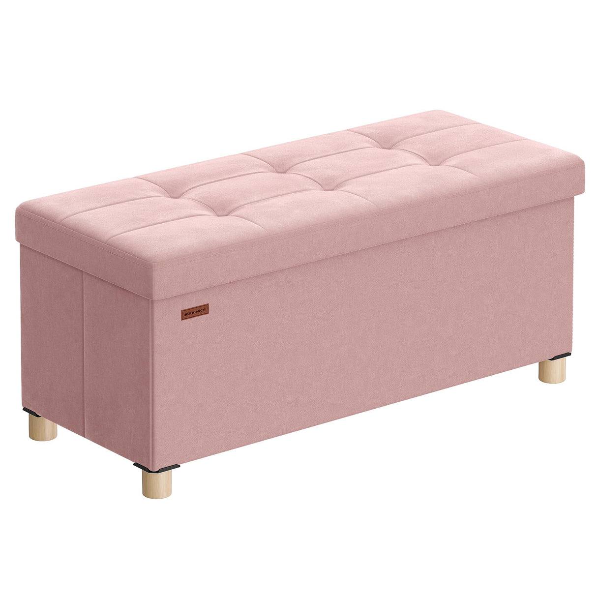 SONGMICS Storage Ottoman Bench, Folding Storage Chest, 15 x 30 x 15.2 Inches, Foot Rest Stool, 20 Gal. (77 L), Velvet Surface, for Bedroom, Entryway, Living Room, Jelly Pink ULSF0517R01 SONGMICS