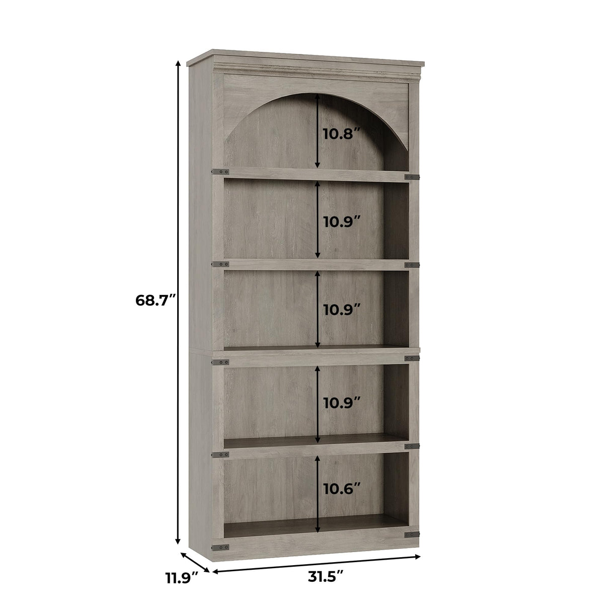 GarveeHome Arched Bookcase 5 Shelf Bookshelf 68.7 in Tall Bookcase Farmhouse Curved Storage Rack Wooden Bookshelves for Home Office, Living Room,Grey GarveeHome
