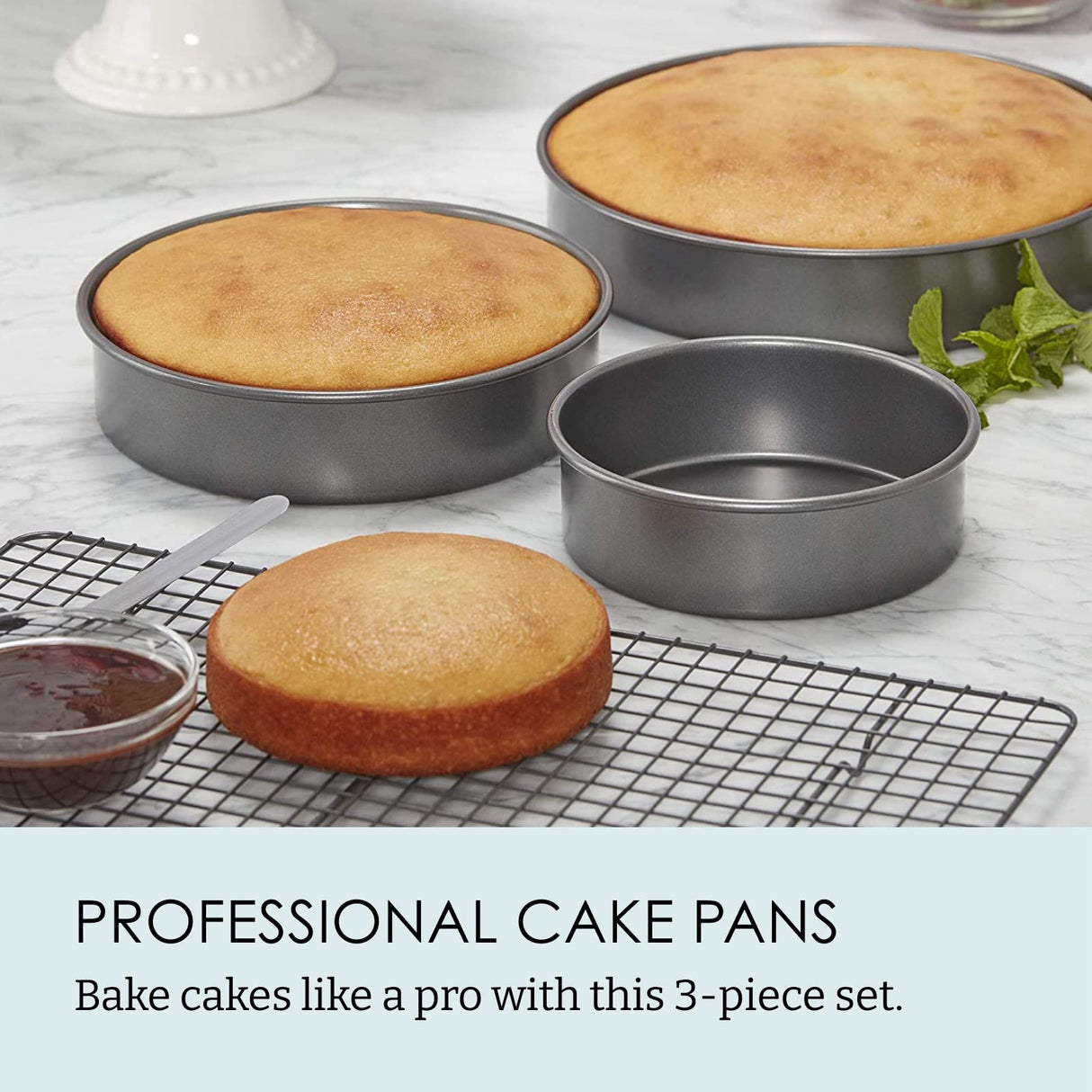 Chicago Metallic 5233128 Professional Non-Stick 3-Piece Round Cake Pan Bakeware Set, Gray Chicago Metallic