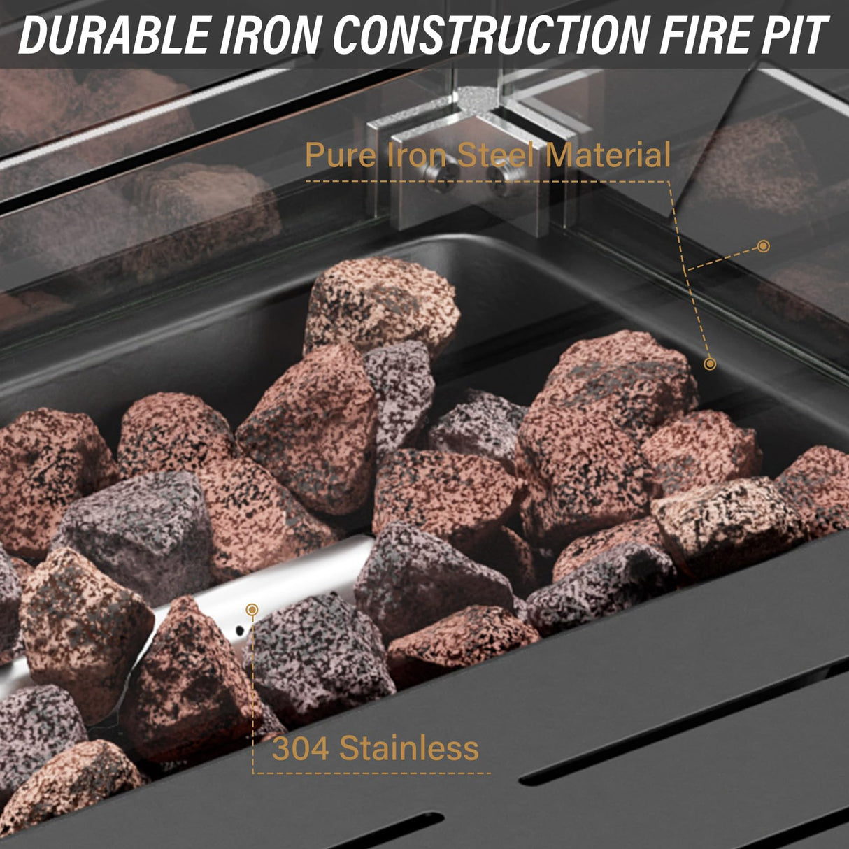 Belord 8 Pieces Patio Conversation Set with 43” Propane Fire Pit Table, Outdoor Sectional Furniture Sofa Set with Removable Gray Cushions for Patio Deck Backyard Brown Belord