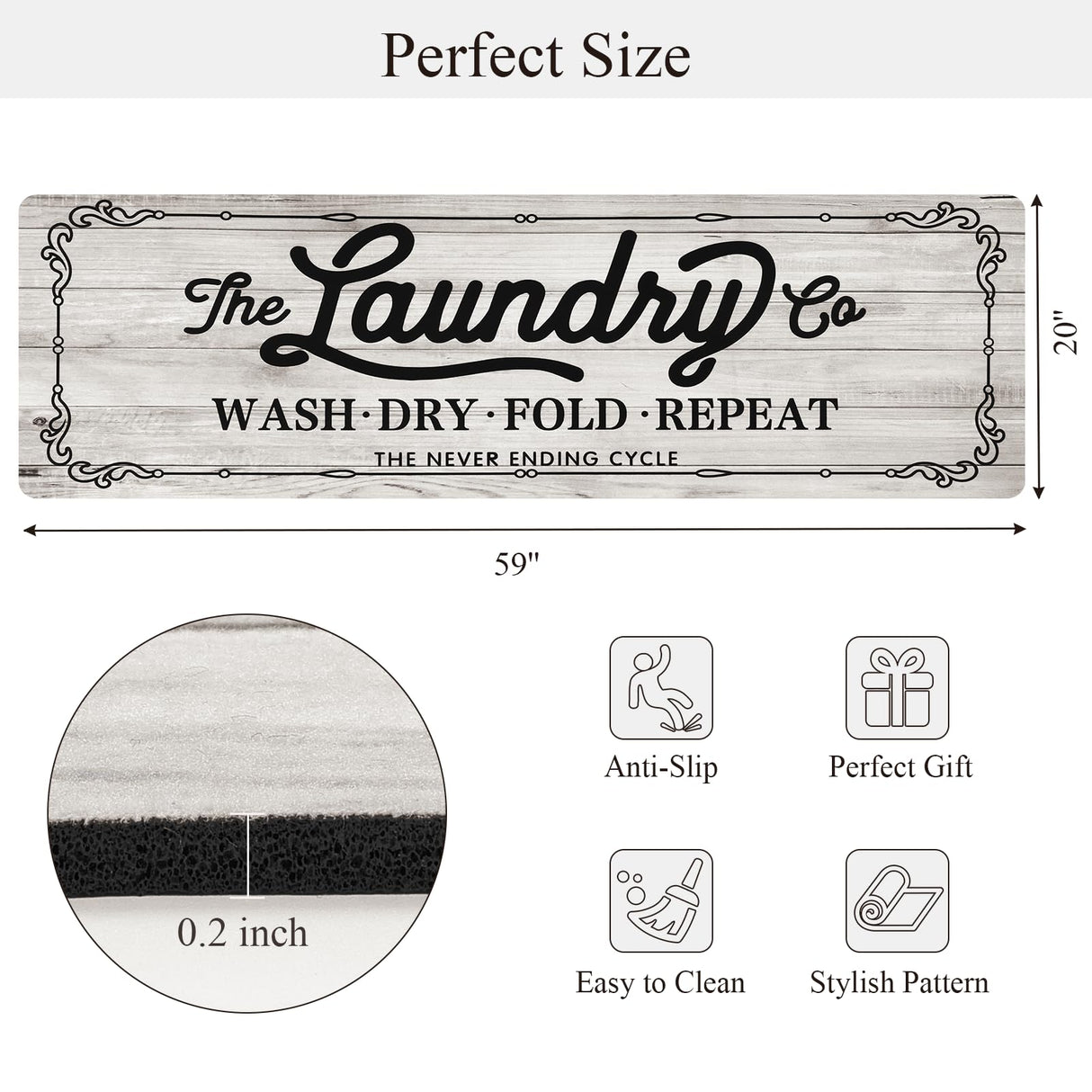 Pauwer Laundry Room Rug Runner 20"x60" Waterproof Rubber Laundry Mat Non Slip Kitchen Mats for Floor Washable Floor Mat Runner Rug for Farmhouse Mudroom Washroom Bathroom Decor Pauwer