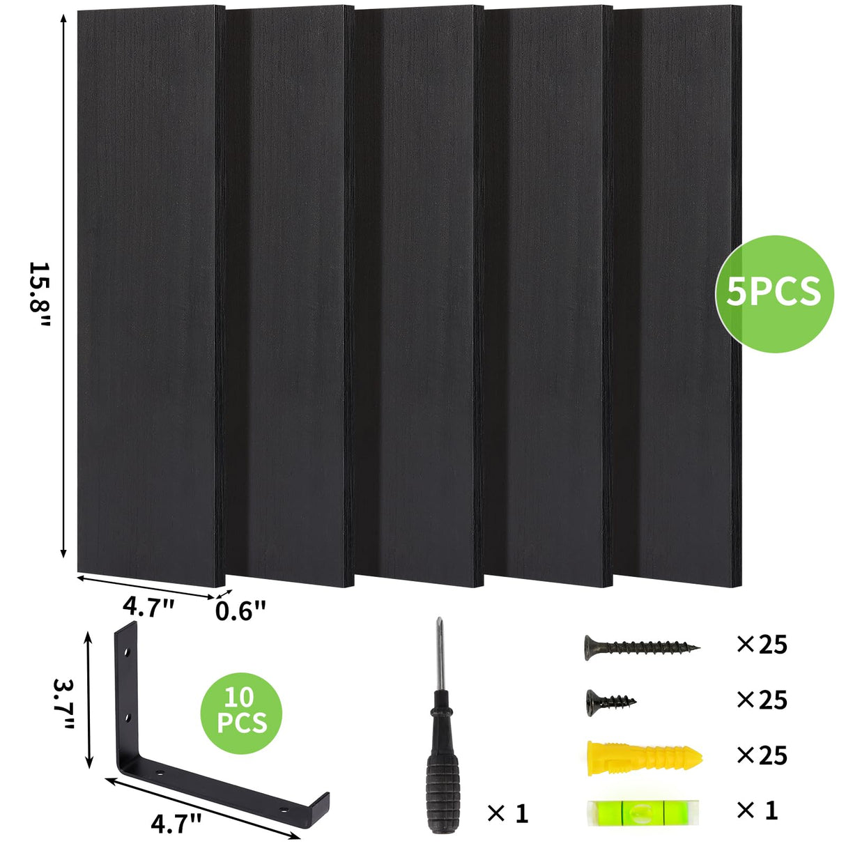 Fixwal Floating Shelves Set of 5, Width 4.7 Inches Black Wall Shelves, Rustic Wood Wall Storage Shelves for Bedroom, Living Room, Kitchen, Bathroom, Home Decor, Laundry Room, Office and Plants (Black) Fixwal