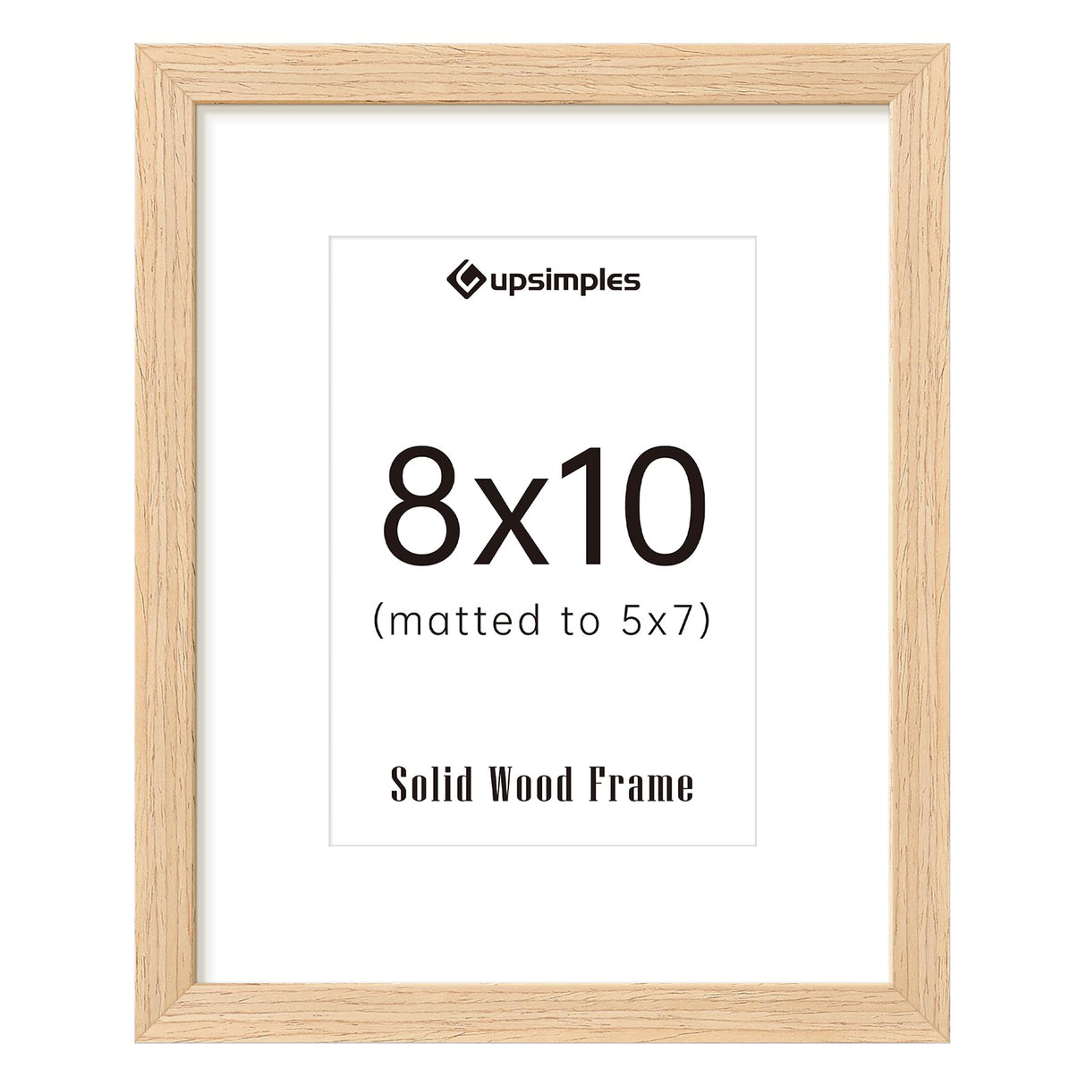 upsimples 8x10 Picture Frame, Natural Solid Wooden Picture Frames, Display 5x7 with Mat or 8 x 10 Without Mat, Wall or Tabletop, 1 Pack upsimples
