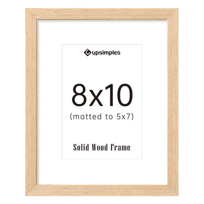 upsimples 8x10 Picture Frame, Natural Solid Wooden Picture Frames, Display 5x7 with Mat or 8 x 10 Without Mat, Wall or Tabletop, 1 Pack