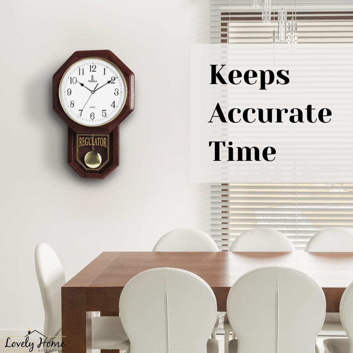 Pendulum Wall Clock - Real Wood Regulator Clock - Schoolhouse Design - Quiet, Non-Chiming, Wooden & Battery Operated - Decorative Wall Decor for Living Room, Home, Office 18x11 Lovely Home Essentials