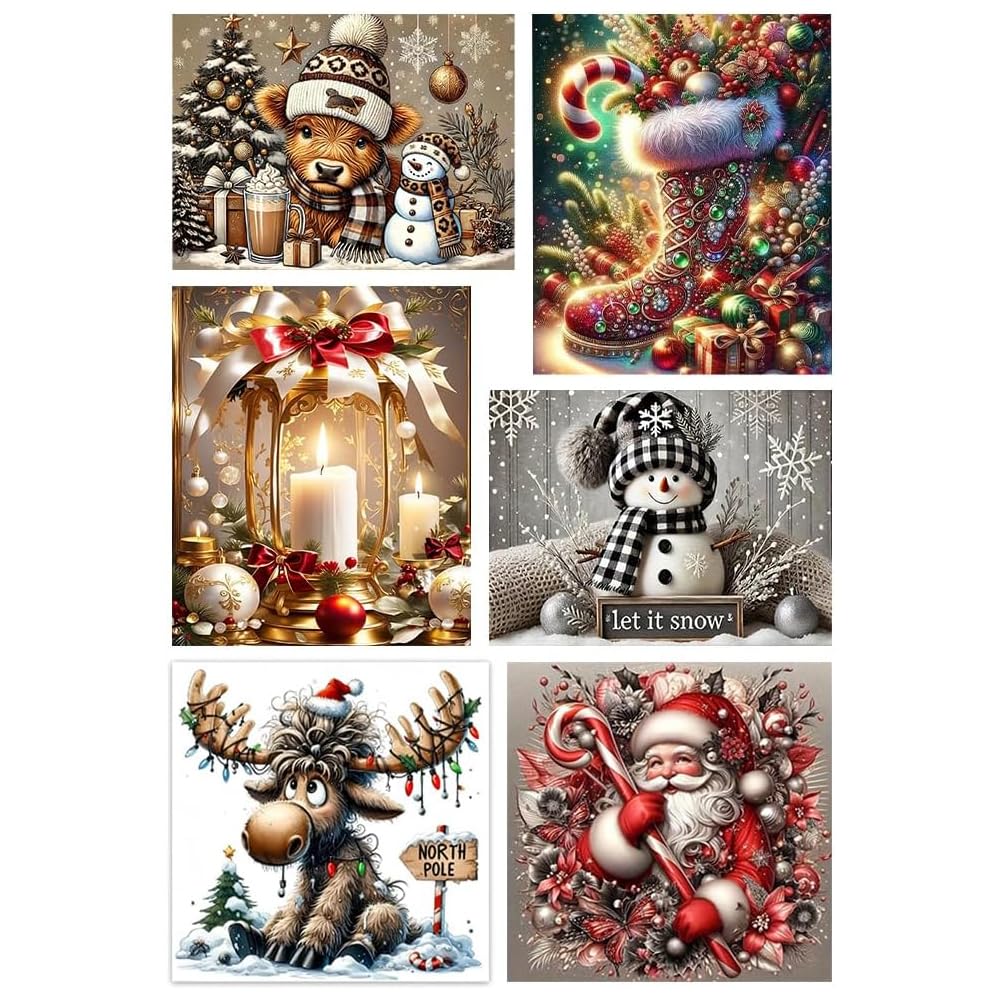 TCDZMYGS 6 Pack Christmas Diamond Art Kits for Adults - Winter Diamond Painting Kits for Adults,5D Round Full Drill Gem Art for Adults DIY Paint by Diamonds Dots for Home Wall Decor 14x14-12x16inch TCDZMYGS