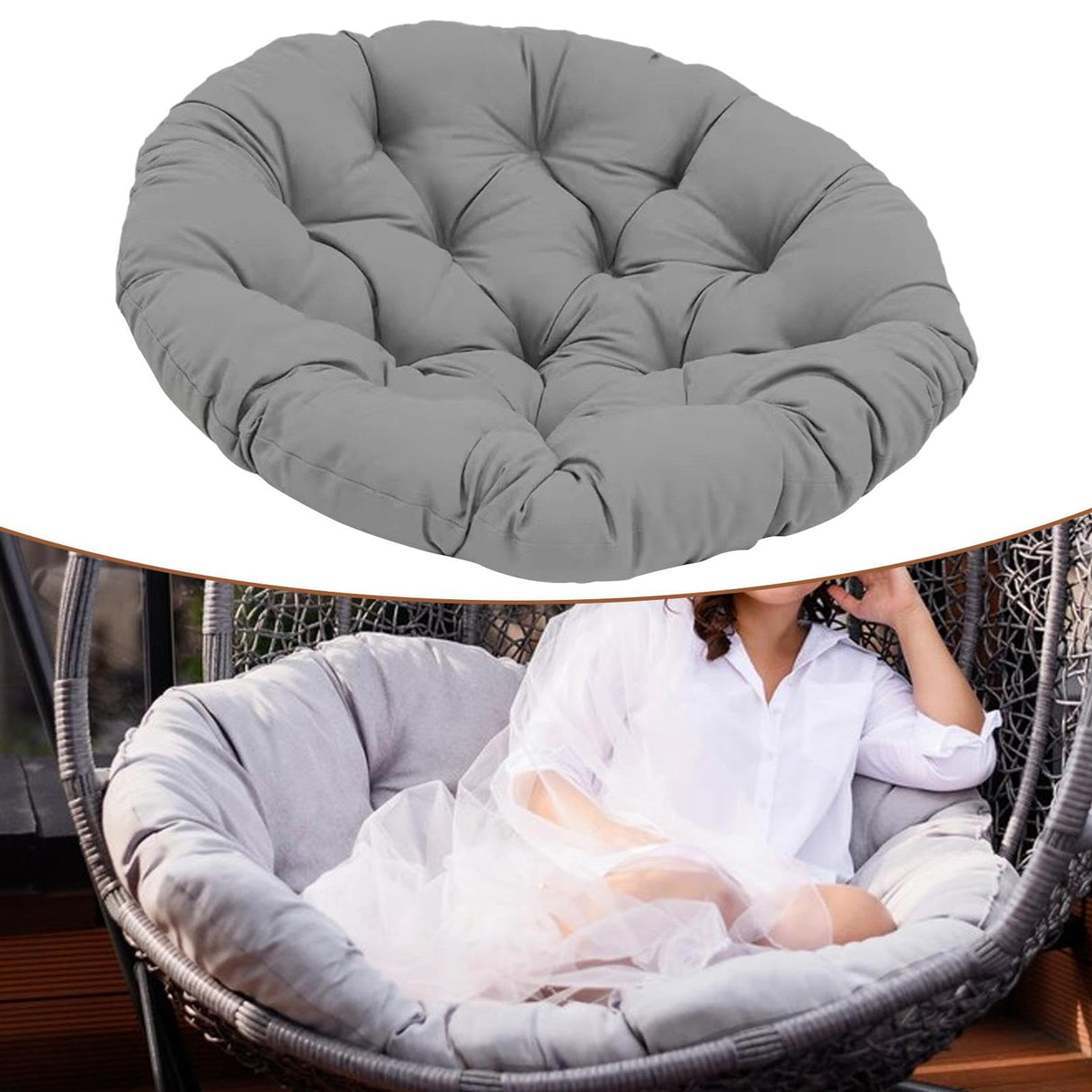 Leefasy Papasan Chair Cushion 20inch Egg Chair Cushion (Only Cushion) Multifunctional Garden Chair Mat for Rocking Chair Seats Sturdy, Dark Gray Leefasy