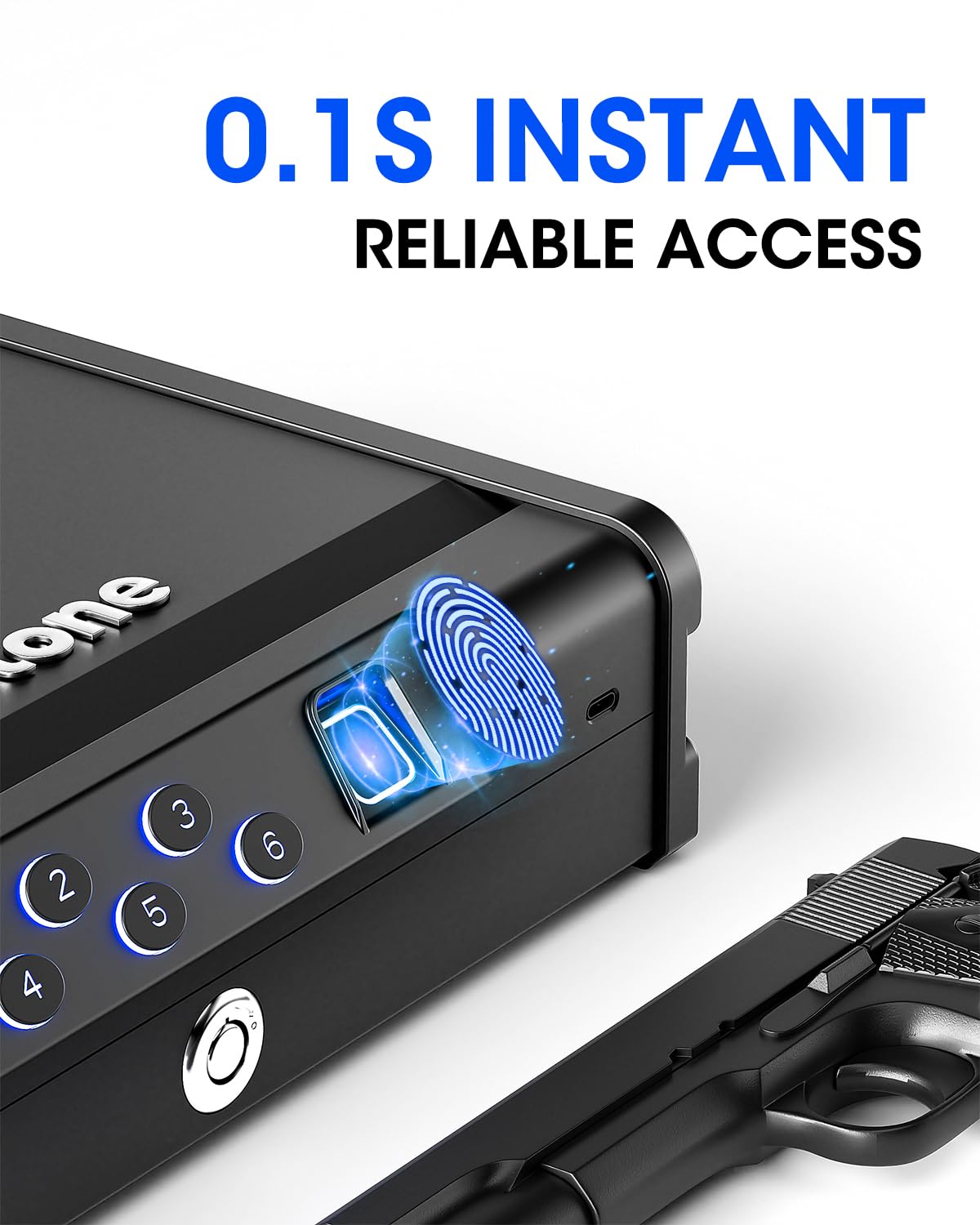 Glimstone Gun Safe, Biometric Gun Safe for Pistols, Easy Edition, 3 Ways Quick Access With Fingerprint/Digital Keypad/Key, Smart Handgun Safe for Home Bedside Nightstand Car Glimstone