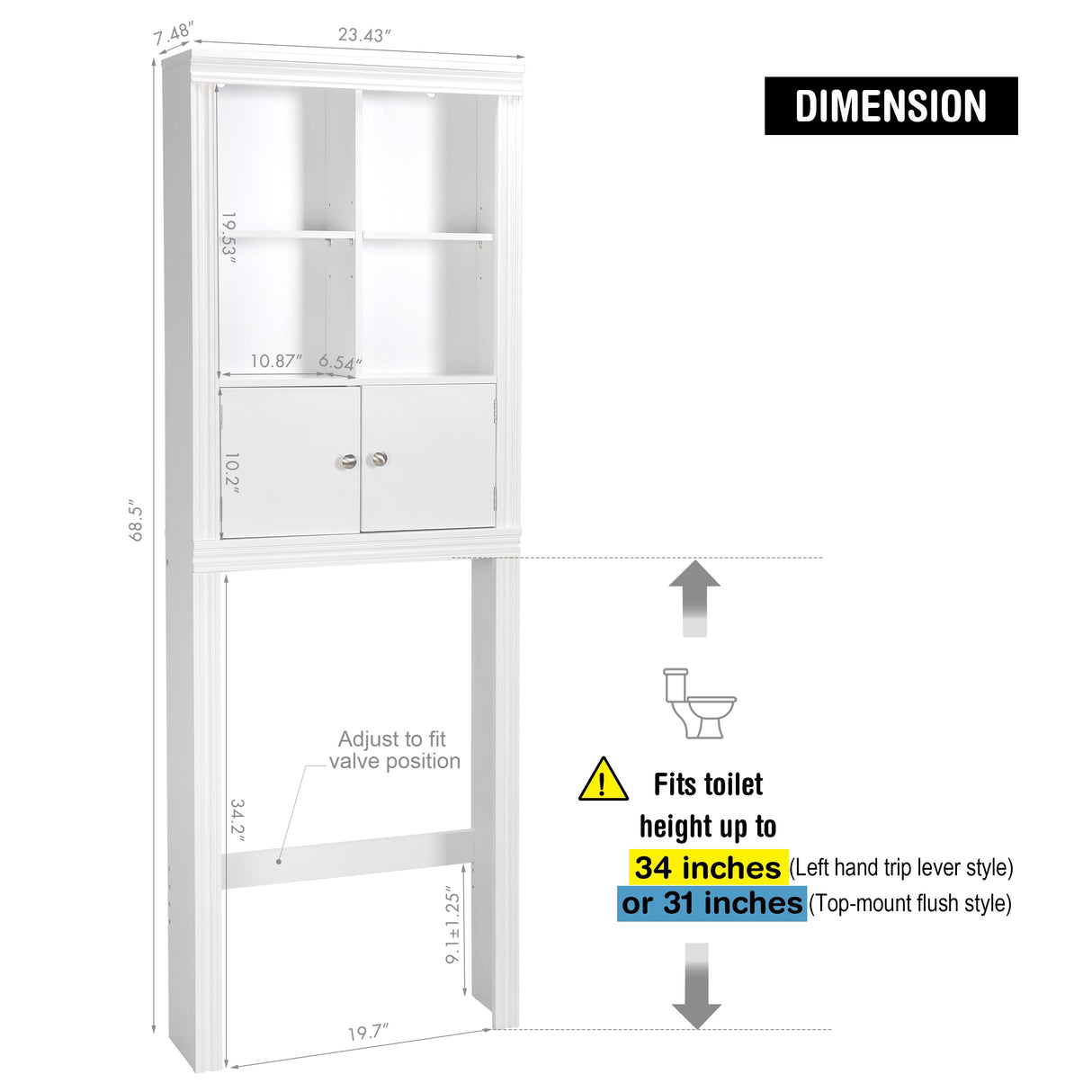 Spirich Over The Toilet Storage Cabinet, Above Toilet Storage Cabinet with Doors, Freestanding Bathroom Space Saver, White Spirich