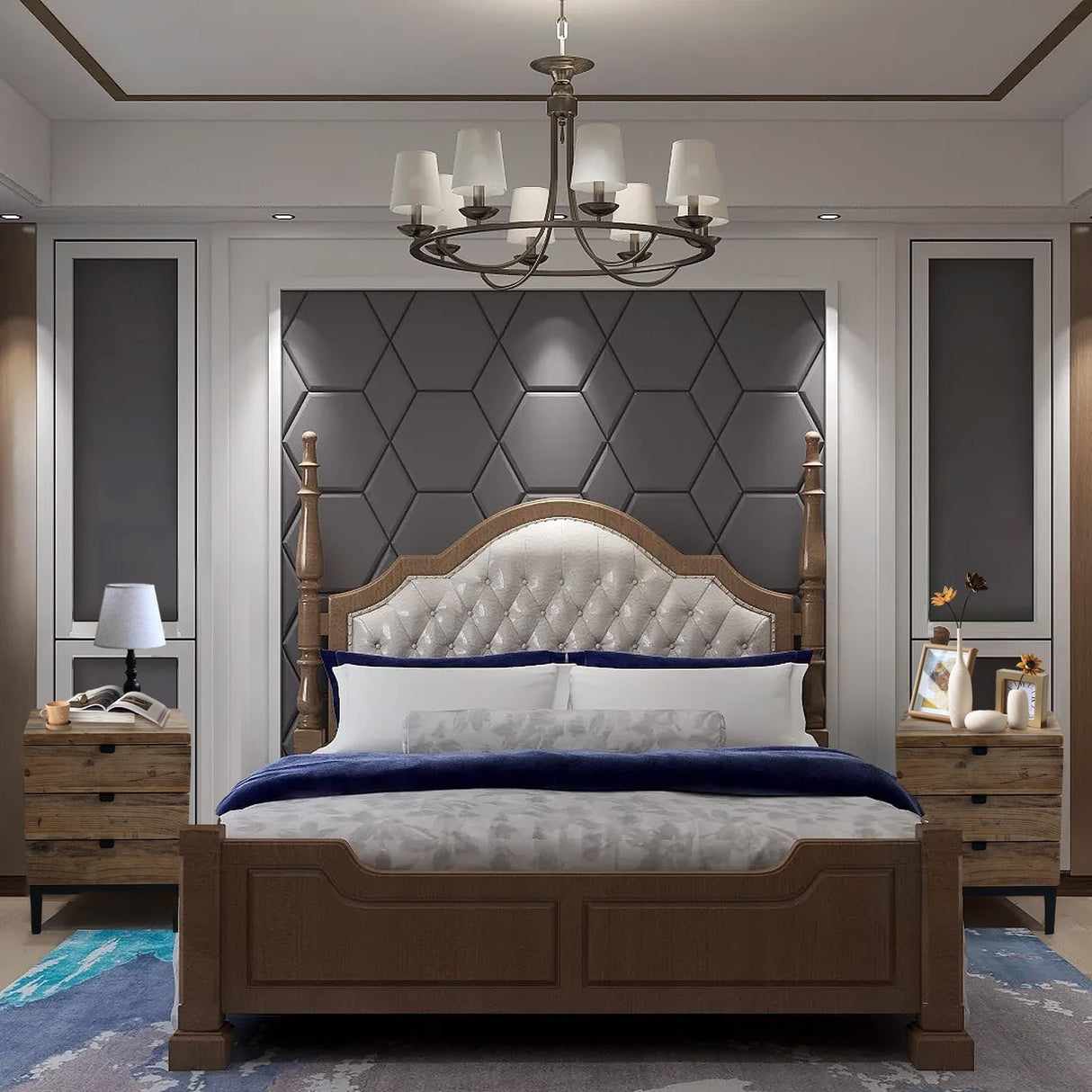 Wnutrees Farmhouse Nightstand Solid Wood Bedside Table with 3-Drawers Bedside End Tables Storage for Living Room, Hallway, Handmade Distressed, Natural, Set of 2 Wnutrees