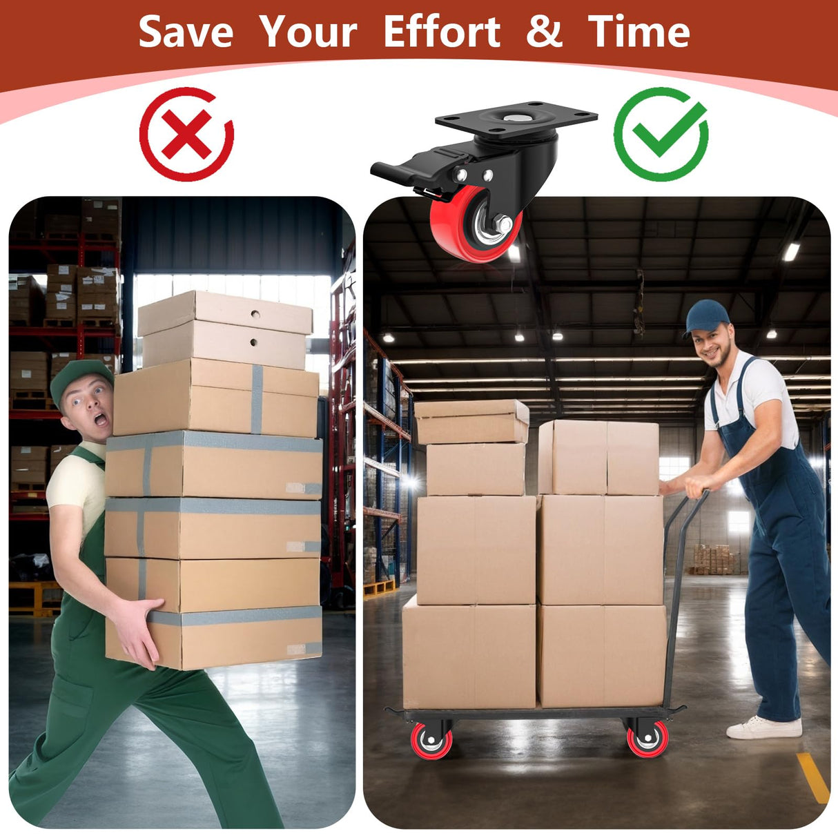 2 Inch Caster Wheels 600lbs Heavy Duty, Casters Set of 4 with Brake,Locking Industrial Swivel Top Plate Casters Wheels for Furniture and Workbench Cart(Two Hardware Kits Include) Chaxtr