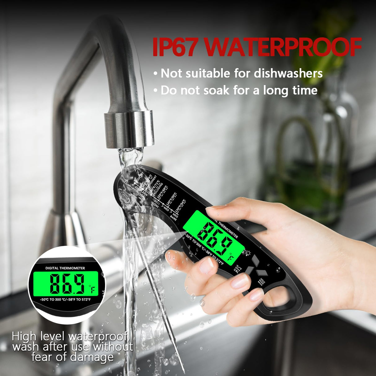 Meat Thermometer Digital,IP67 Waterproof Cooking Thermometer with Backlight, Calibration & Hold Function,Food Thermometer for Cooking,Outdoor Grilling,Candy Making Giftsfaloy